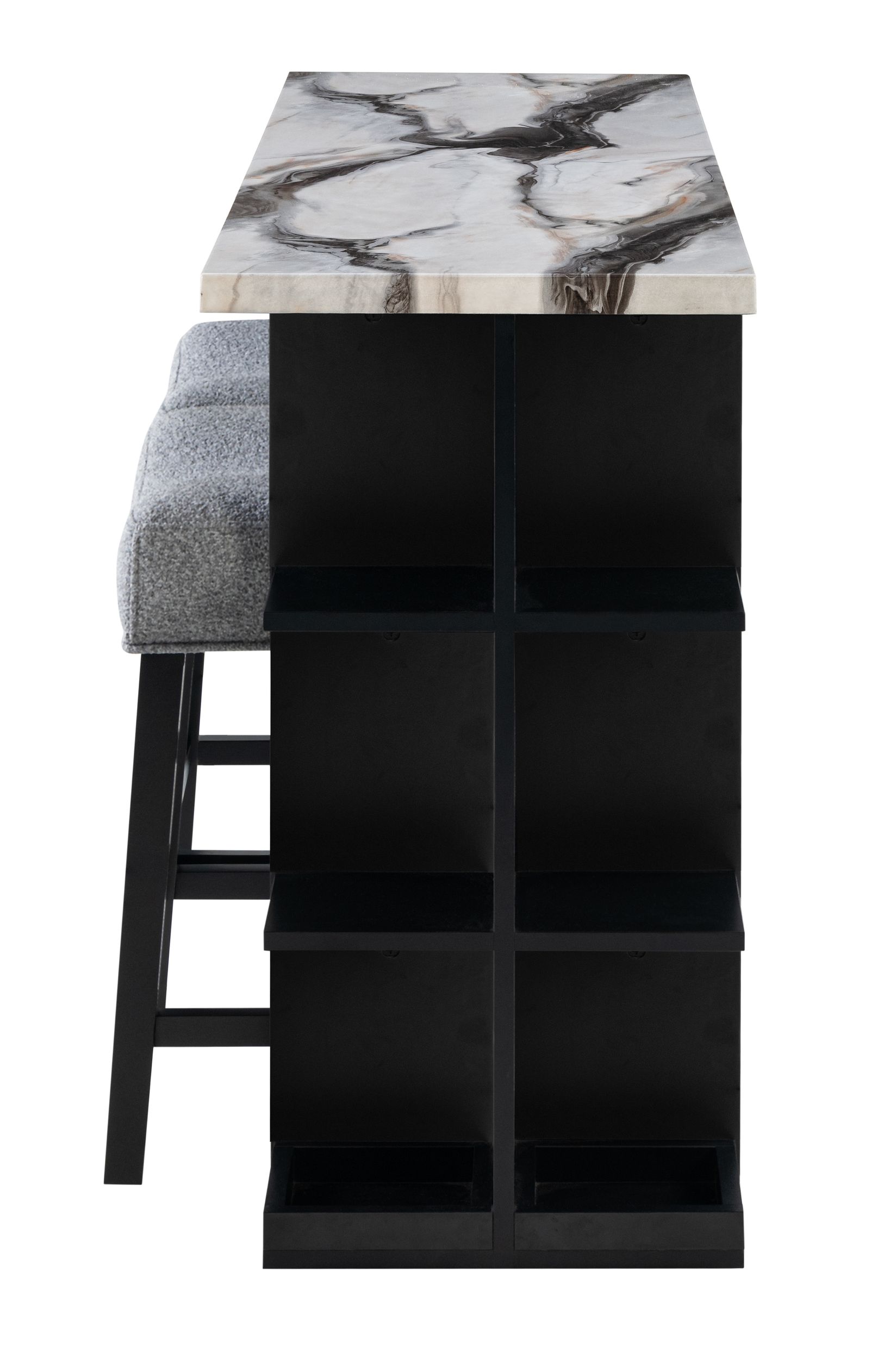 D3232 Faux Marble Bar Table with 2 Fabric Stools