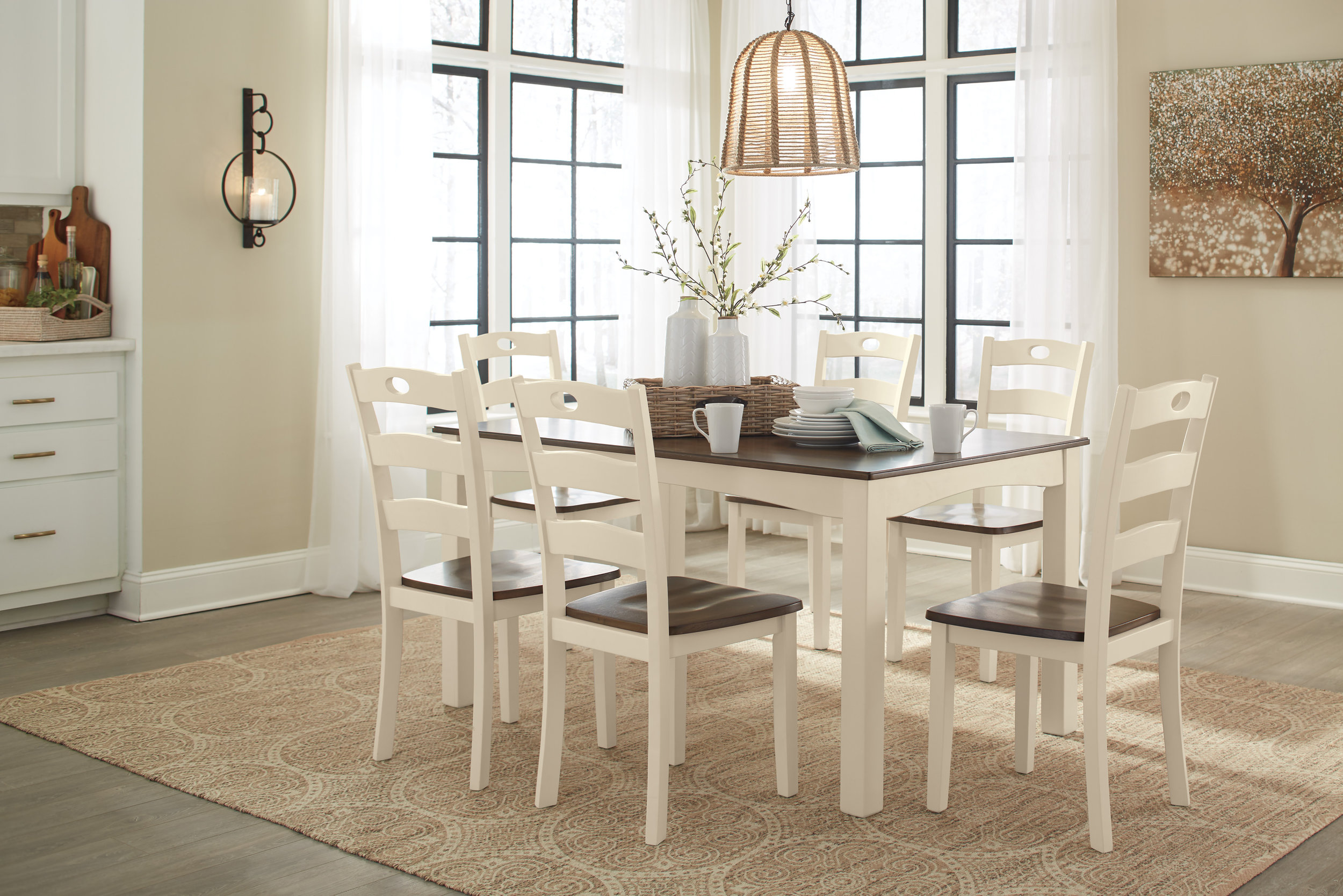 Woodanville Farmhouse Dining Side Chair | Cream & Brown
