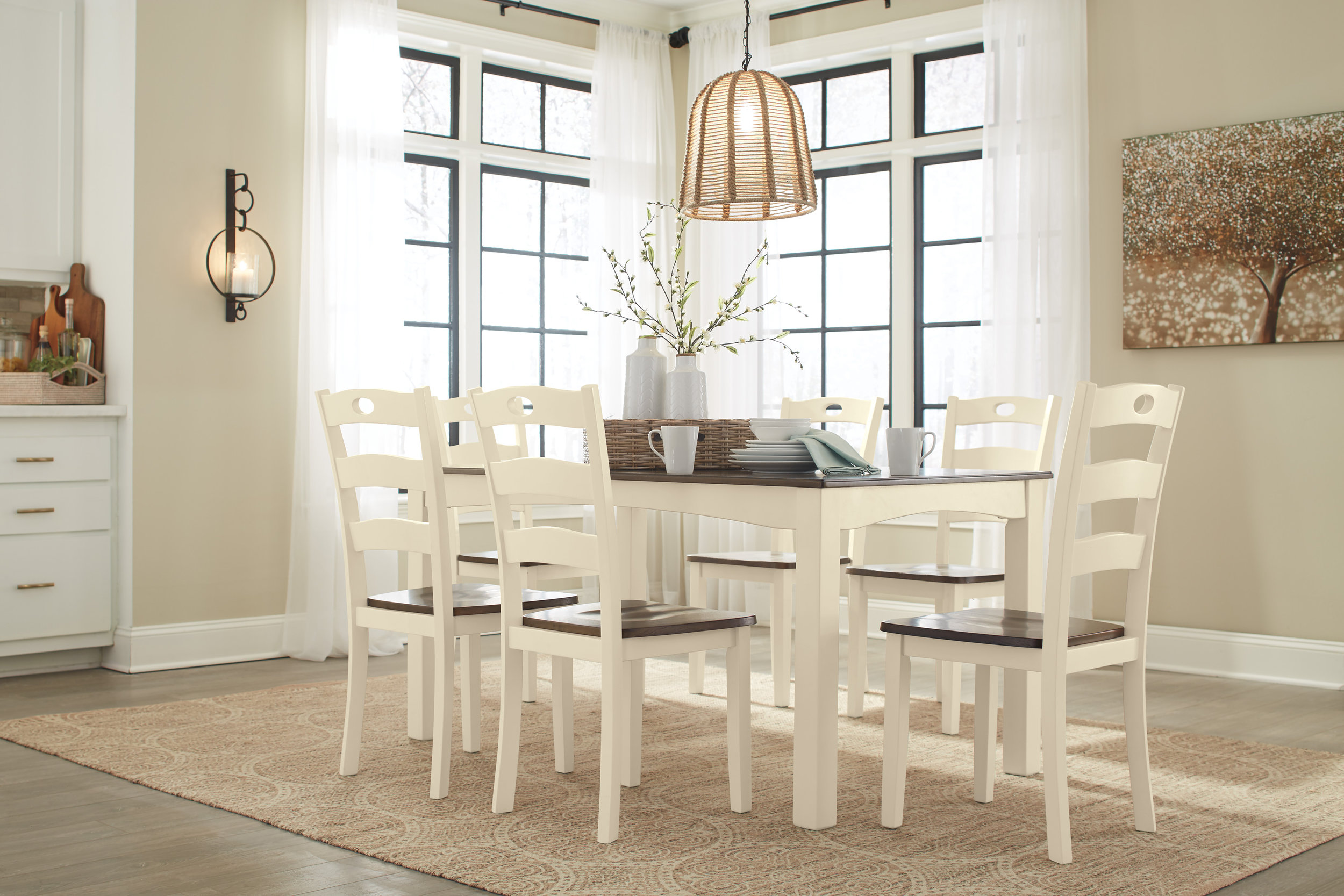Woodanville Farmhouse Dining Side Chair | Cream & Brown