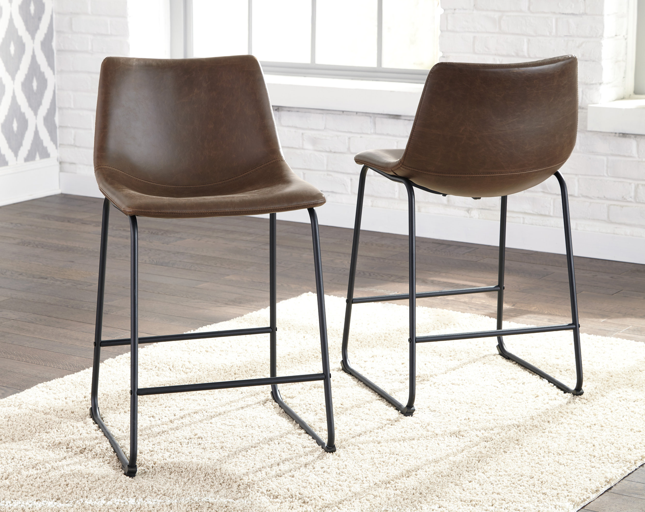 Centiar Mid-Century Brown Faux Leather Bar Height Stool