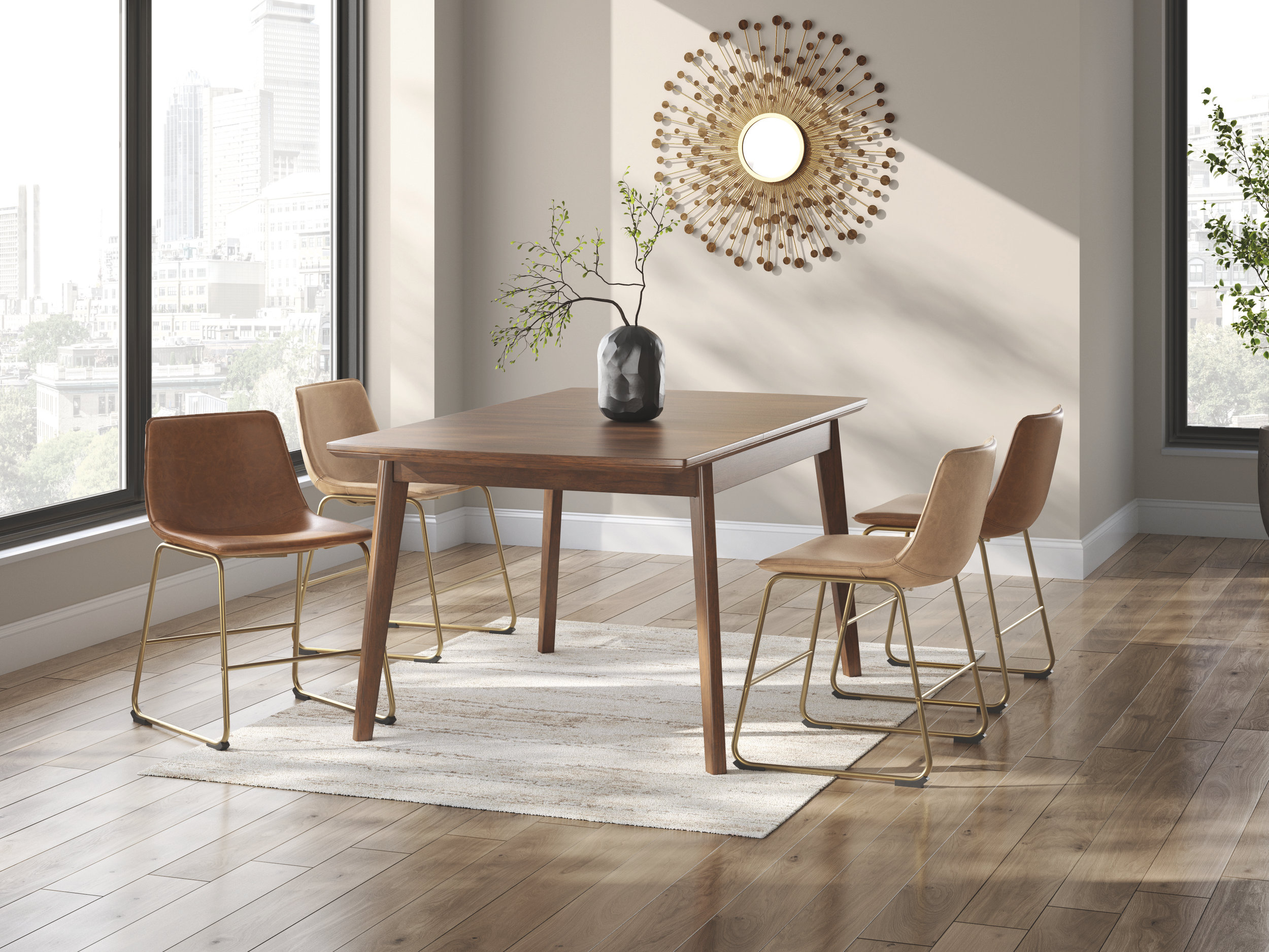 Ciabori Faux Leather Dining Chair | Brown & Gold Mid-Century