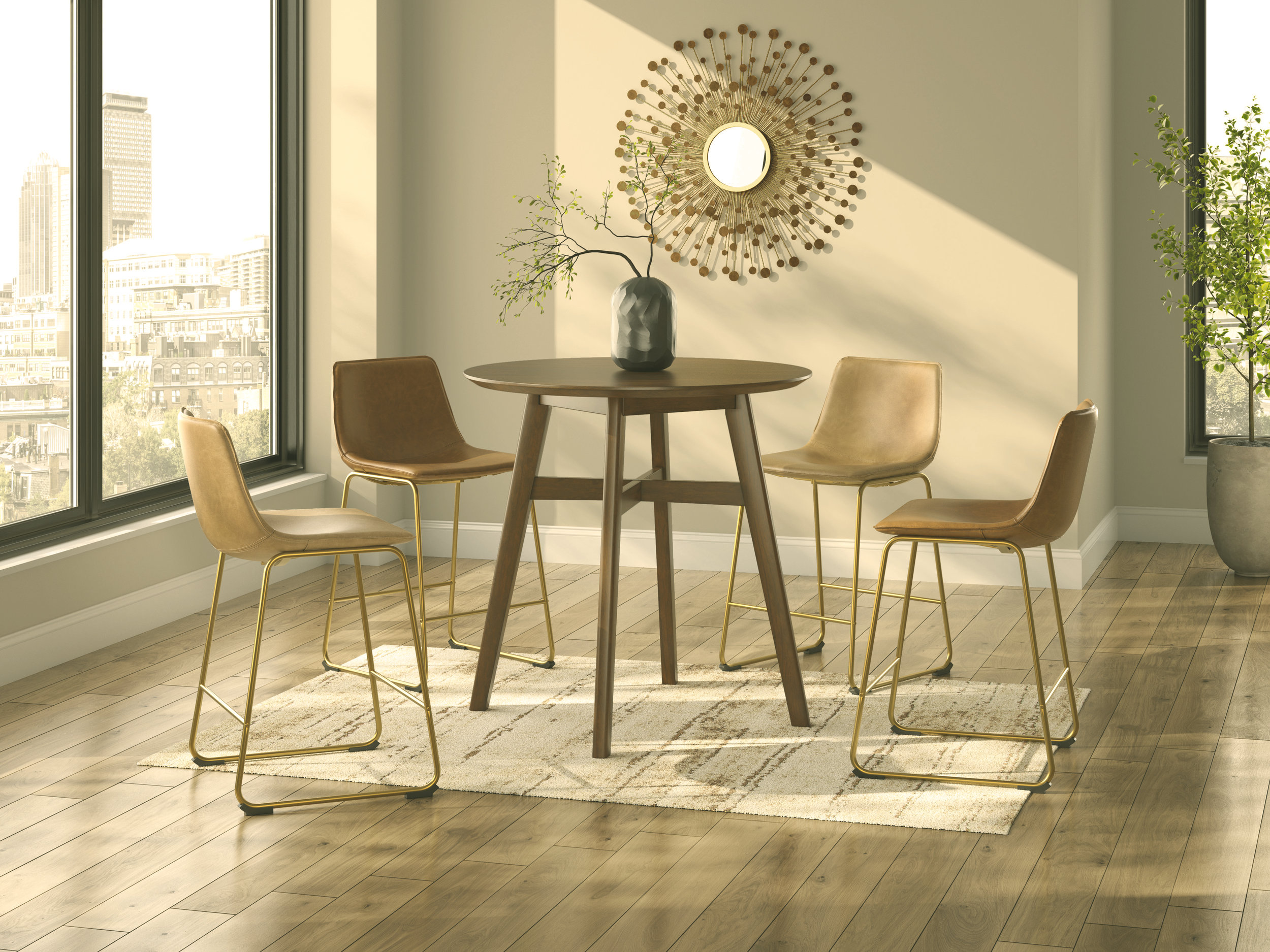 Ciabori Gold Metal & Brown Faux Leather Bar Height Stool