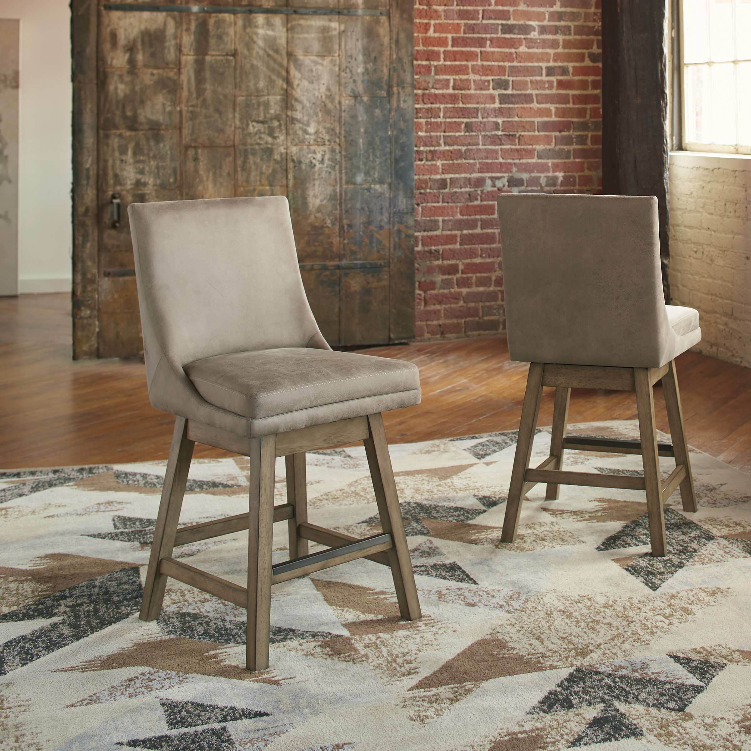 Tallenger Faux Leather/Wood UPH Swivel Barstool