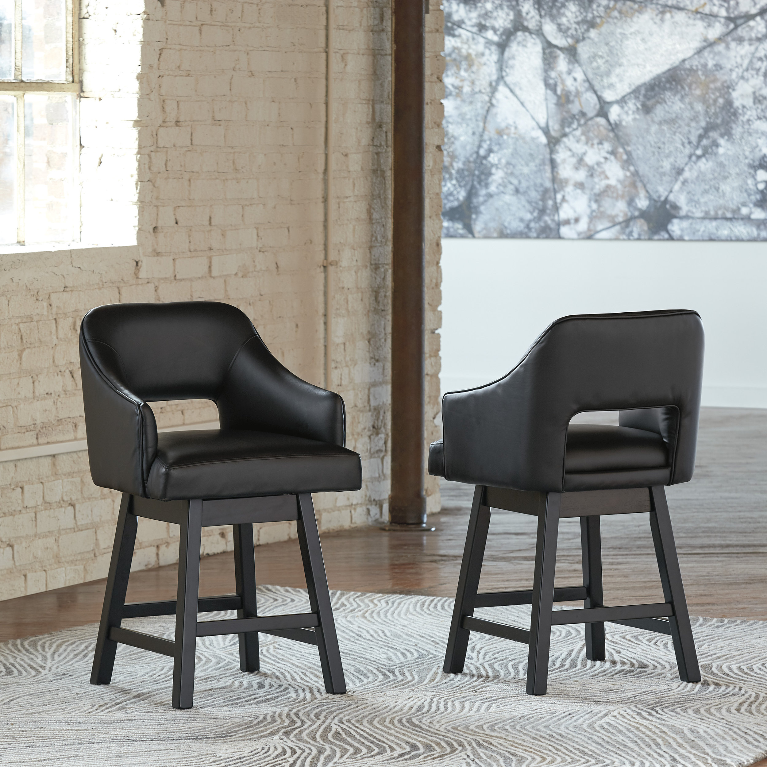 Tallenger Swivel Barstool - Black Faux Leather & Wood | Sohomod