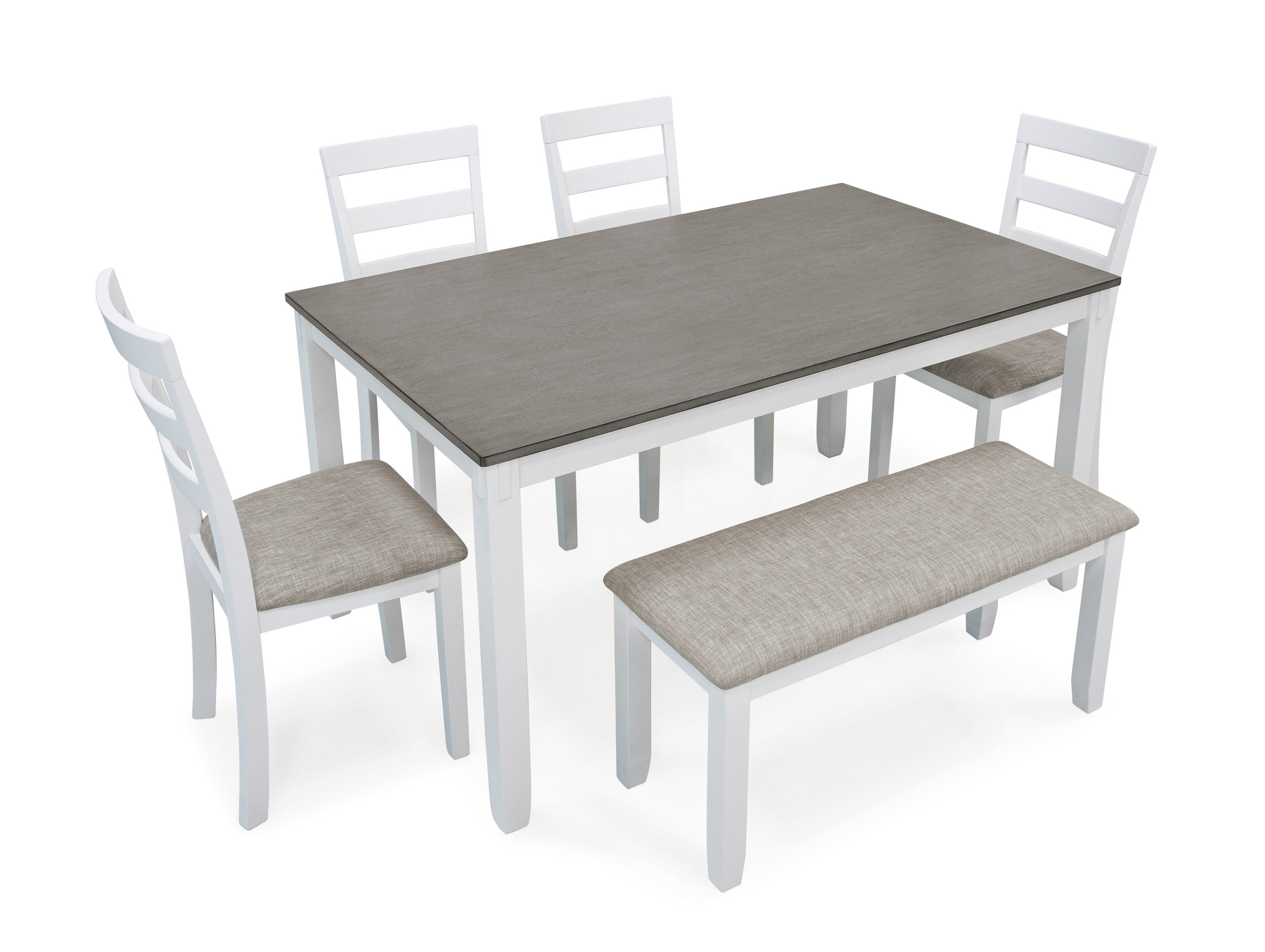 Stonehollow 6-Piece Dining Set - White & Gray Table & Bench | Sohomod