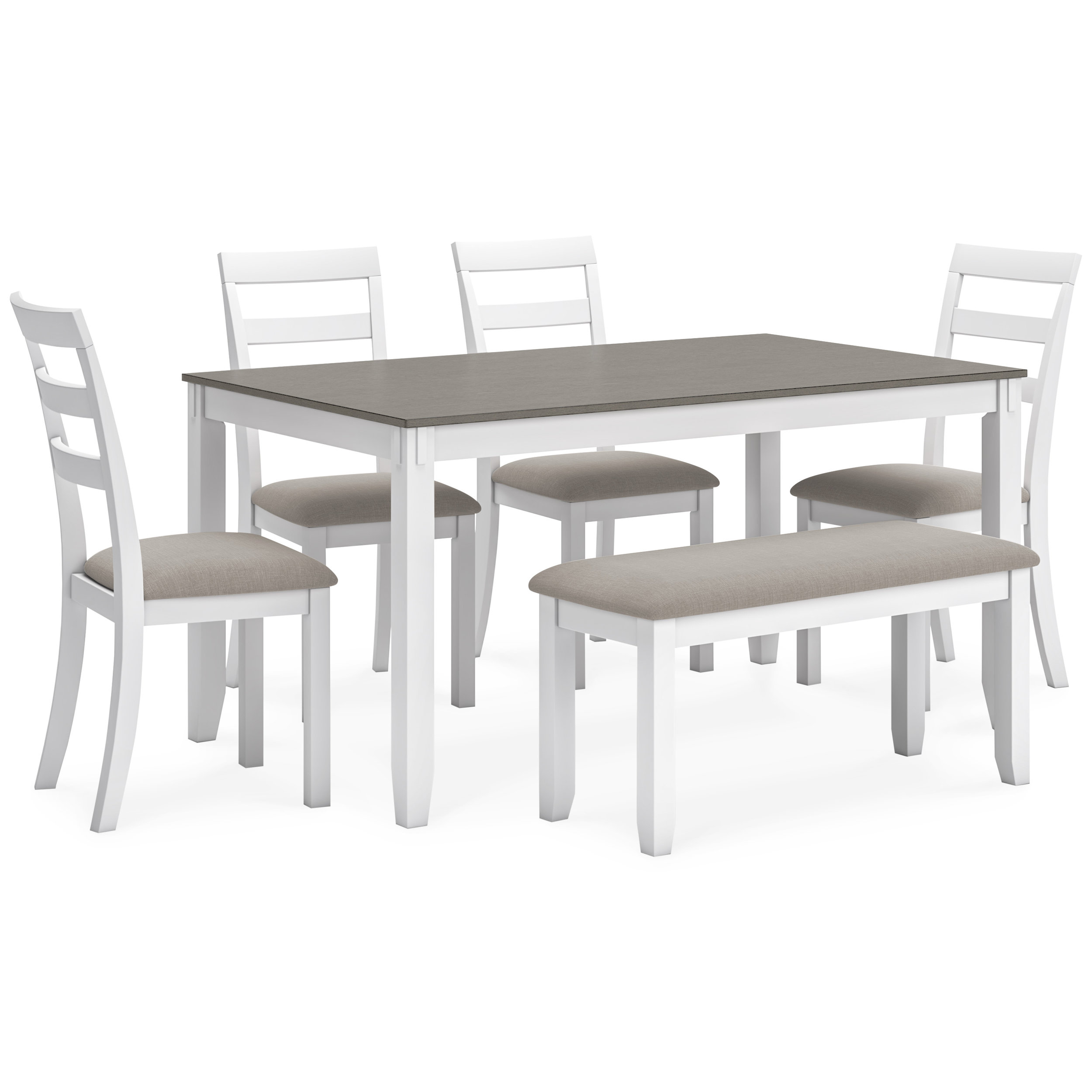 Stonehollow 6-Piece Dining Set - White & Gray Table & Bench | Sohomod