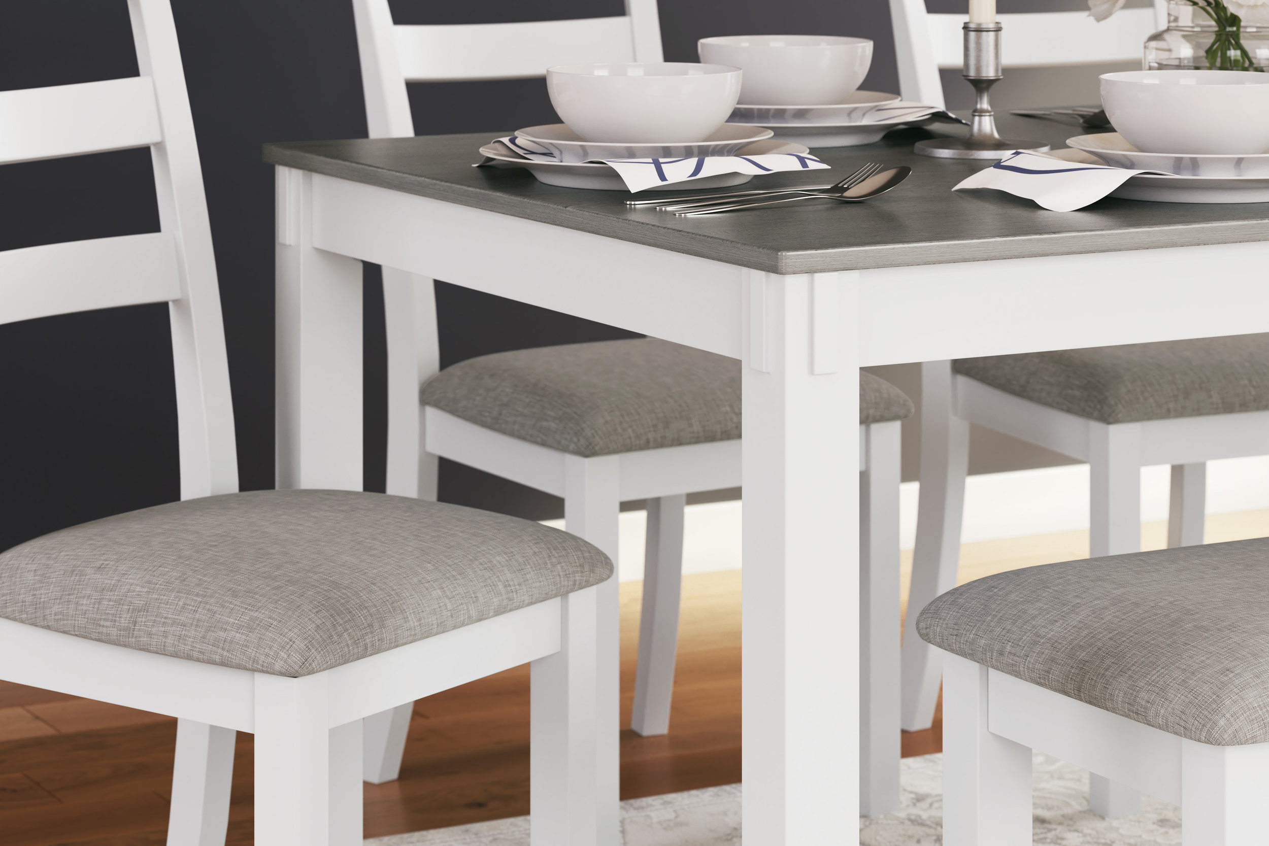 Stonehollow 6-Piece Dining Set - White & Gray Table & Bench | Sohomod