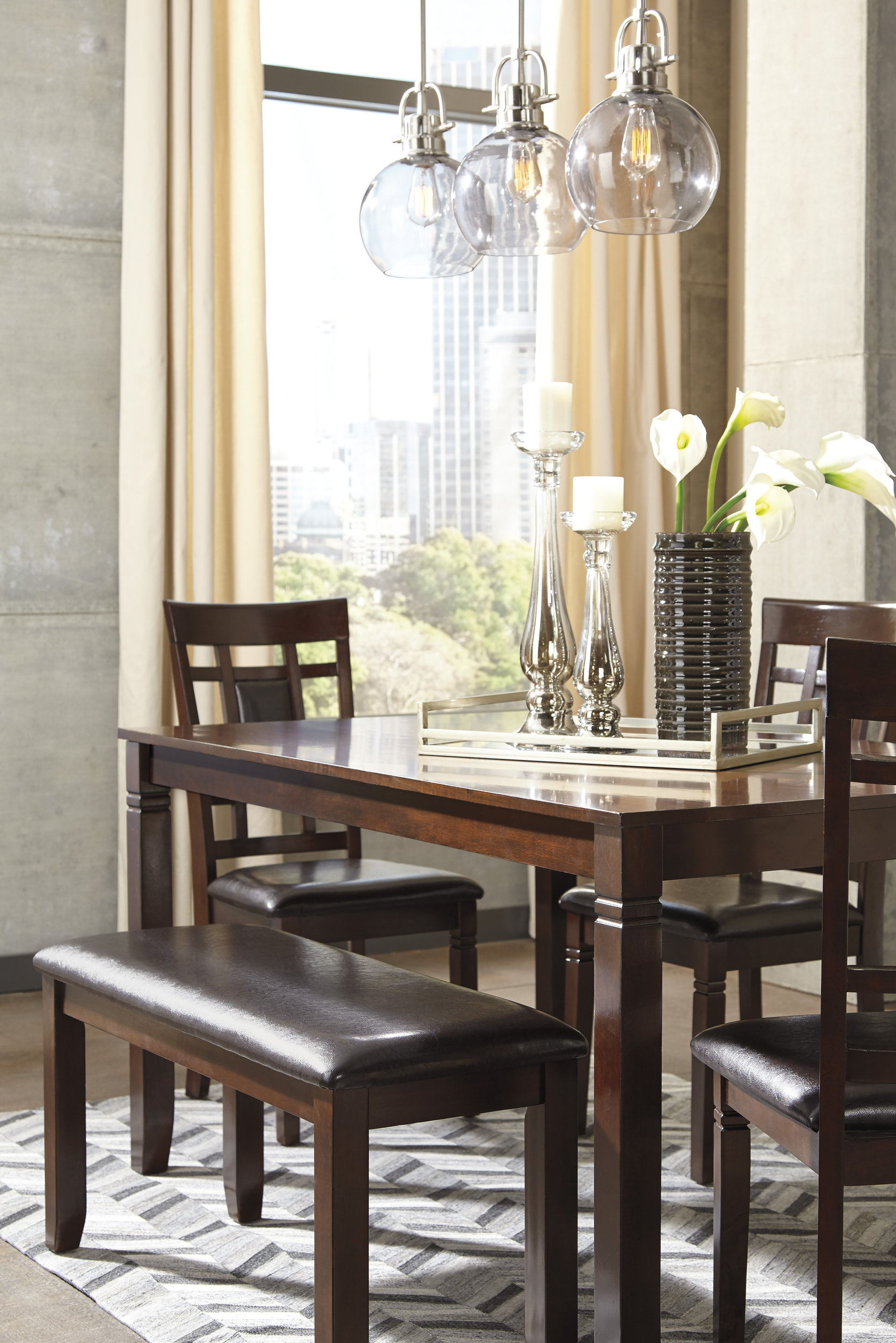 Bennox 6-Piece Dining Set - Rectangular Table, Bench & 4 Chairs | Sohomod