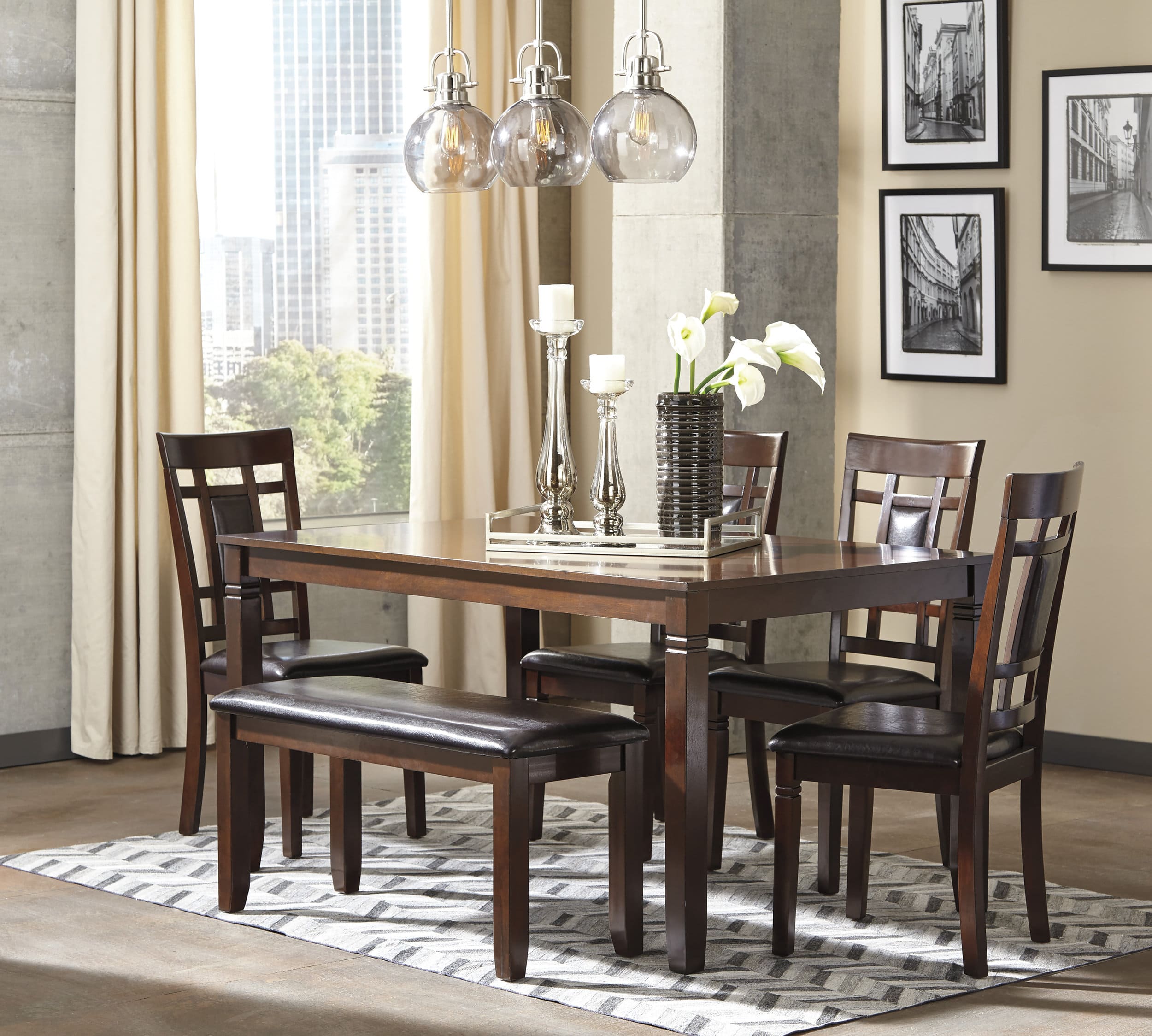 Bennox 6-Piece Dining Set - Rectangular Table, Bench & 4 Chairs | Sohomod