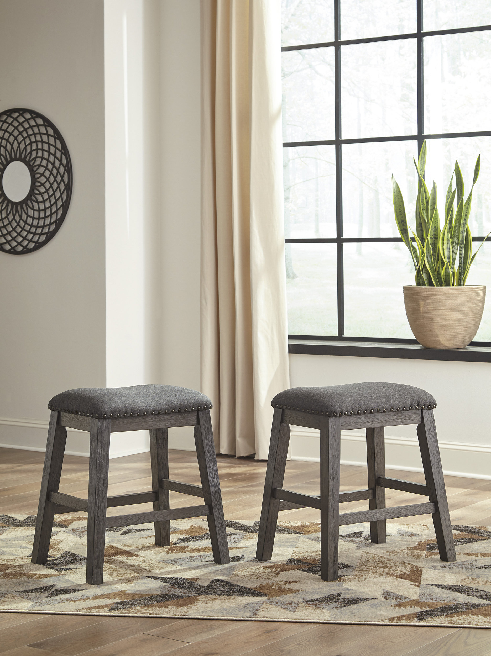 Caitbrook Antiqued Gray Wood & Upholstered Counter Stool