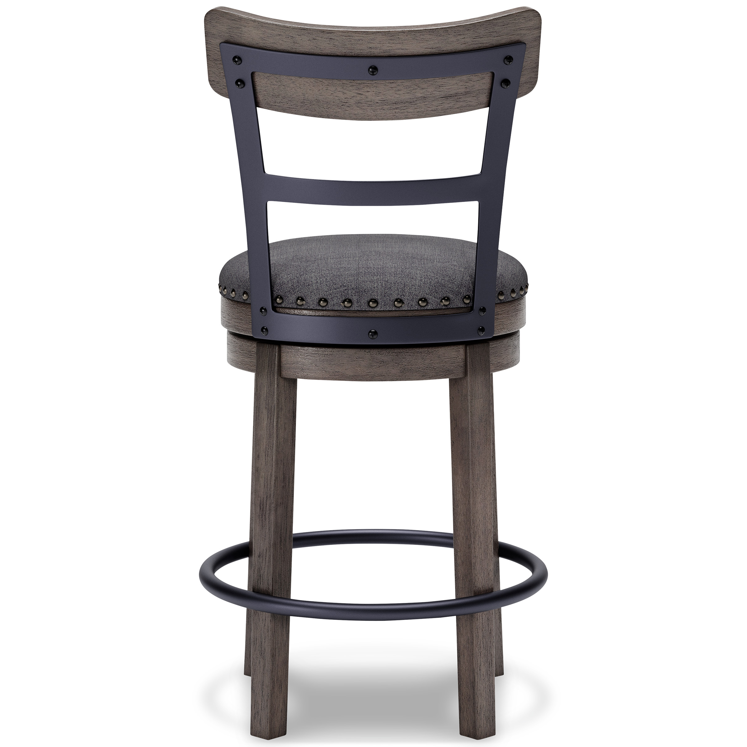 Caitbrook Gray Wood Swivel Barstool with Upholstered Back
