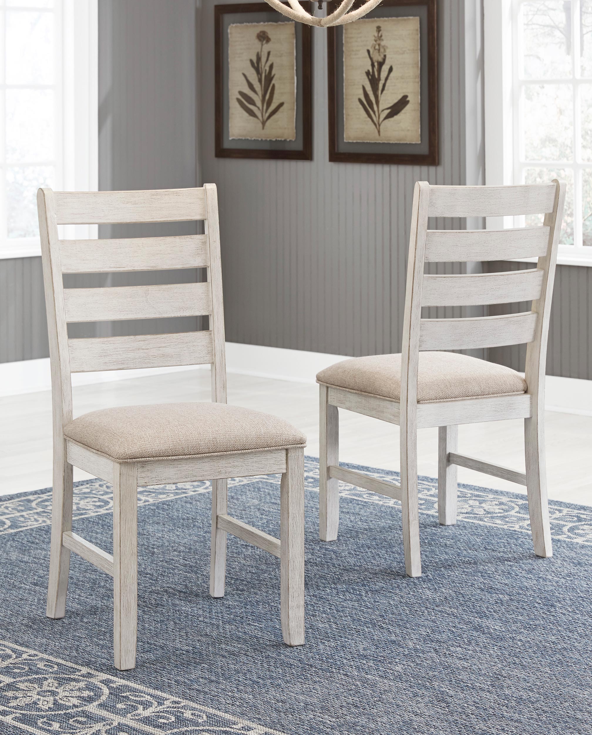Skempton Modern Farmhouse Ladderback Dining Chair | Distressed White