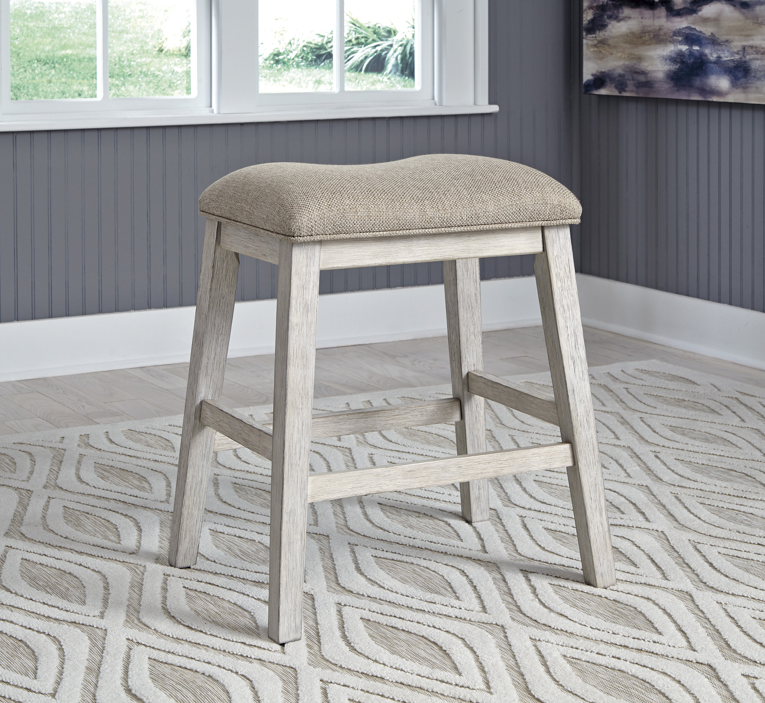 Skempton Counter Stool - Whitewash & Brown Wood Stool | Sohomod