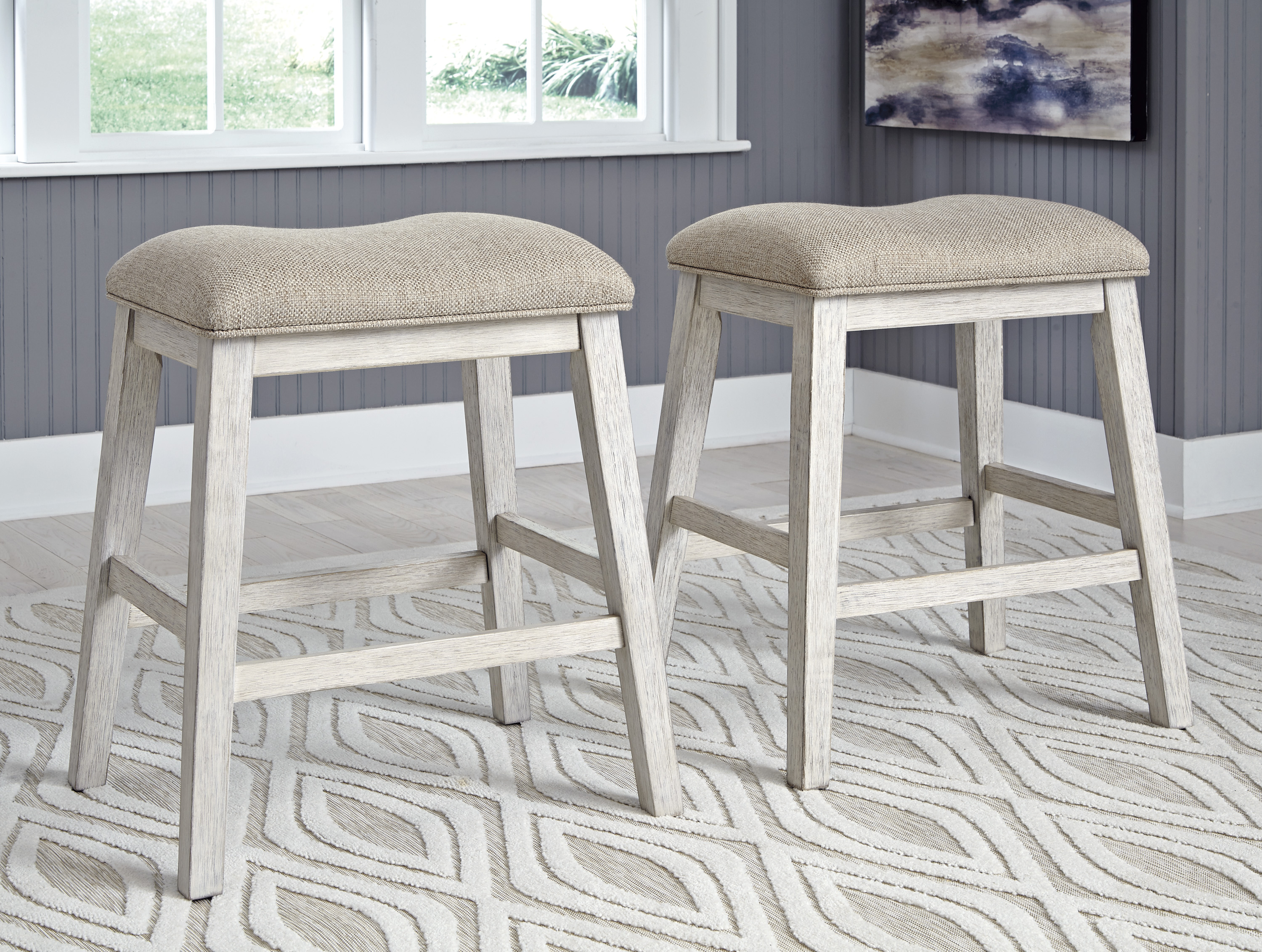 Skempton Counter Stool - Whitewash & Brown Wood Stool | Sohomod