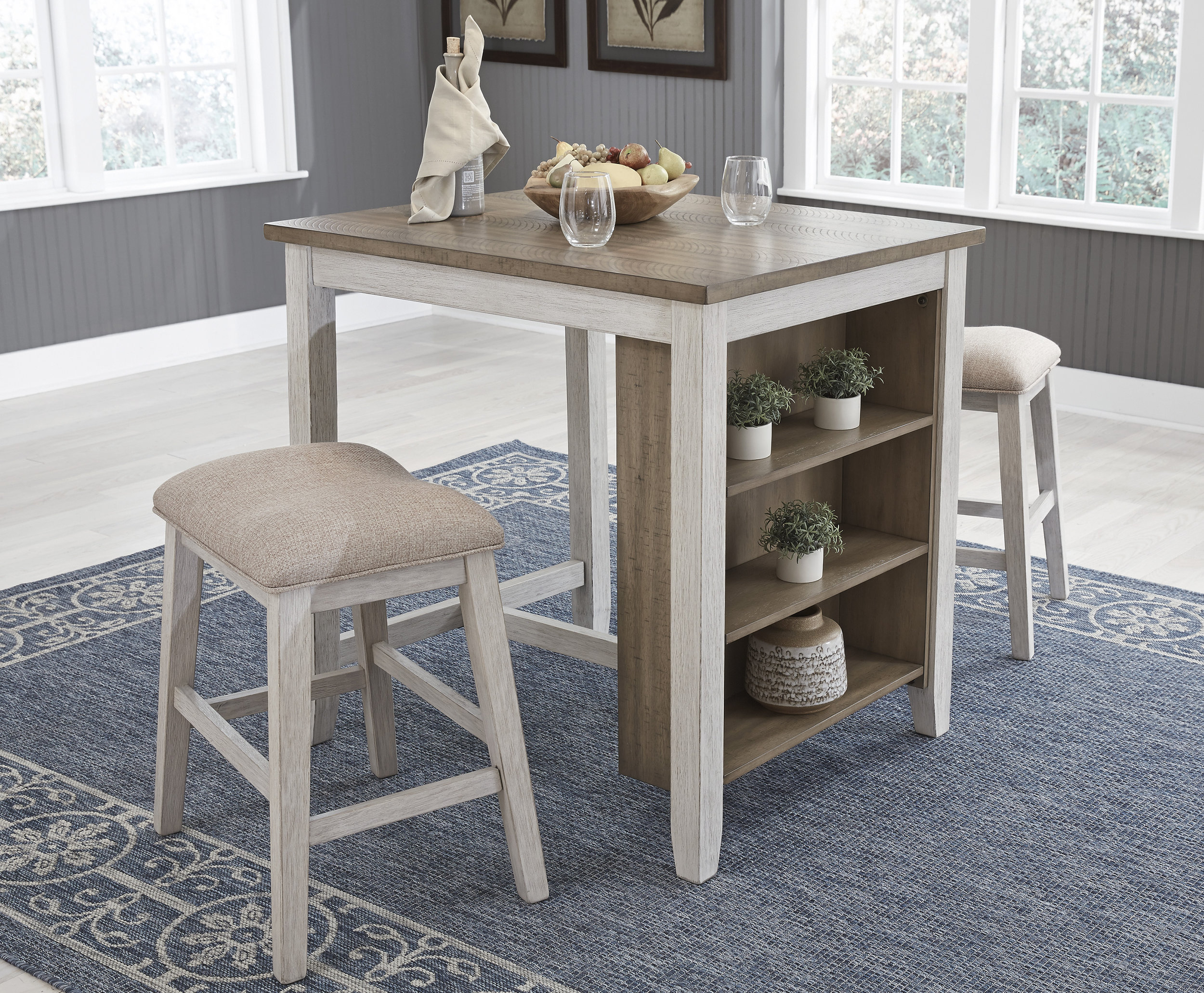 Skempton 3-Piece Counter Height Dining Set | White & Brown