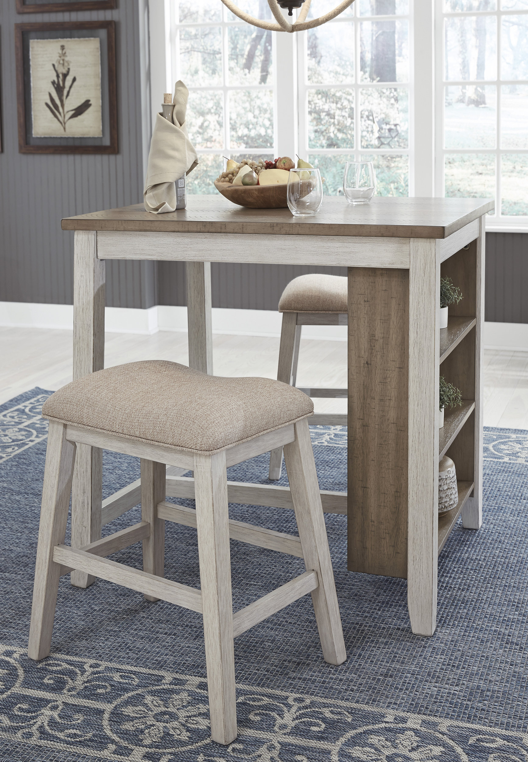Skempton 3-Piece Counter Height Dining Set | White & Brown