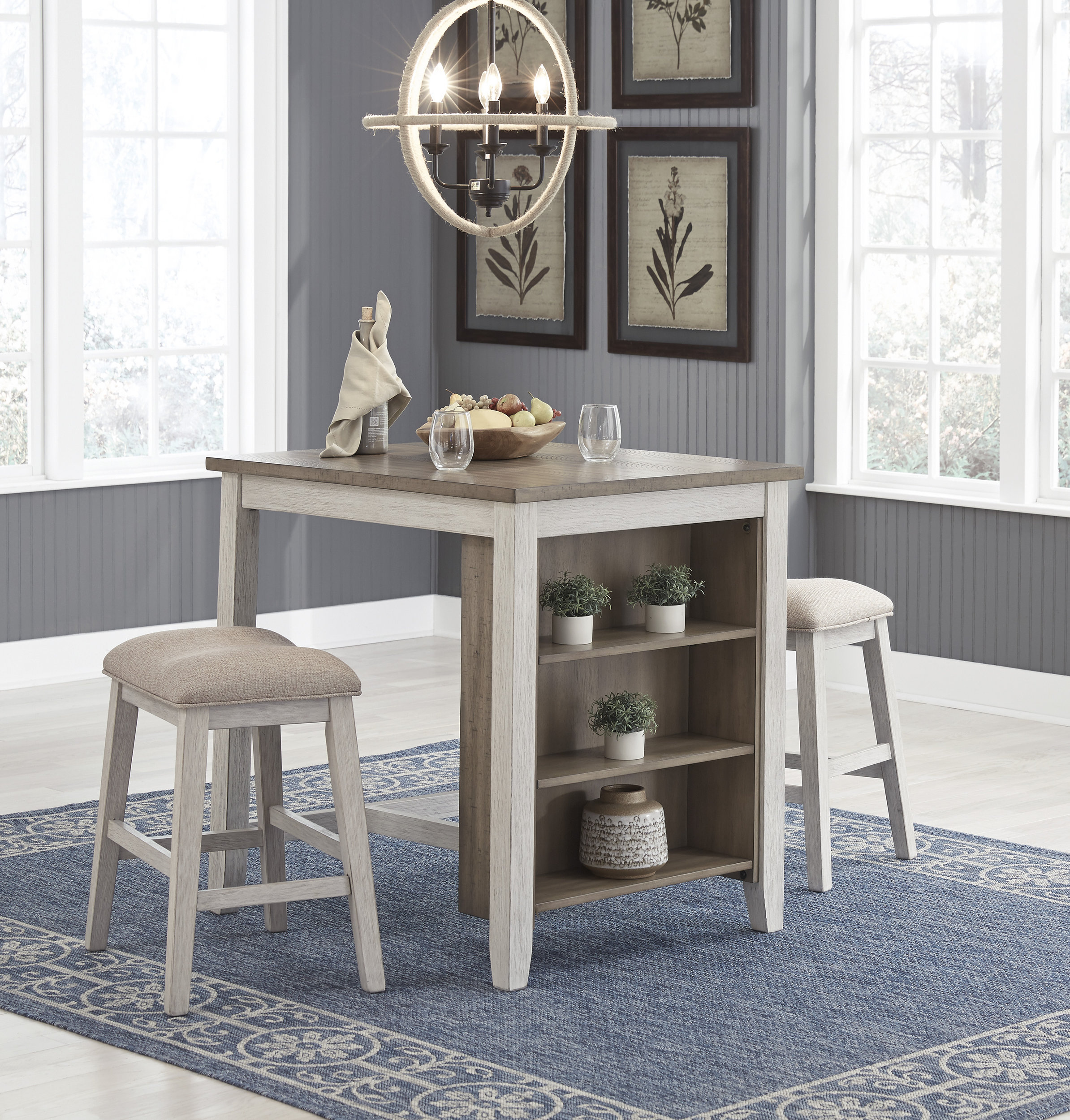 Skempton 3-Piece Counter Height Dining Set | White & Brown