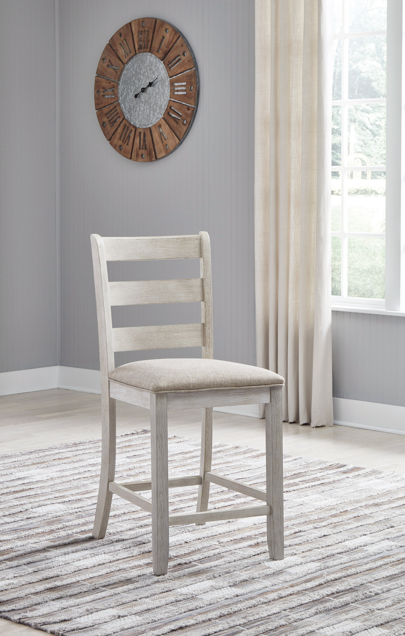 Skempton Wood Barstool - White & Brown Upholstered Stool | Sohomod