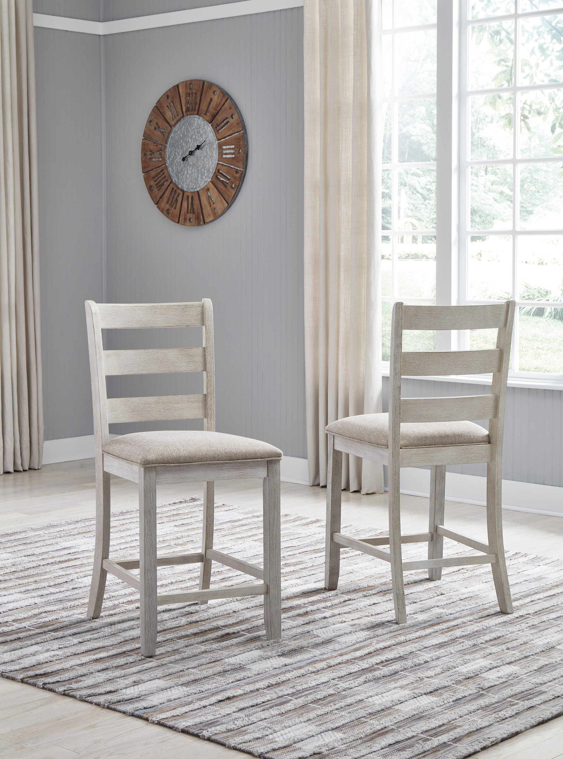 Skempton Wood Barstool - White & Brown Upholstered Stool | Sohomod