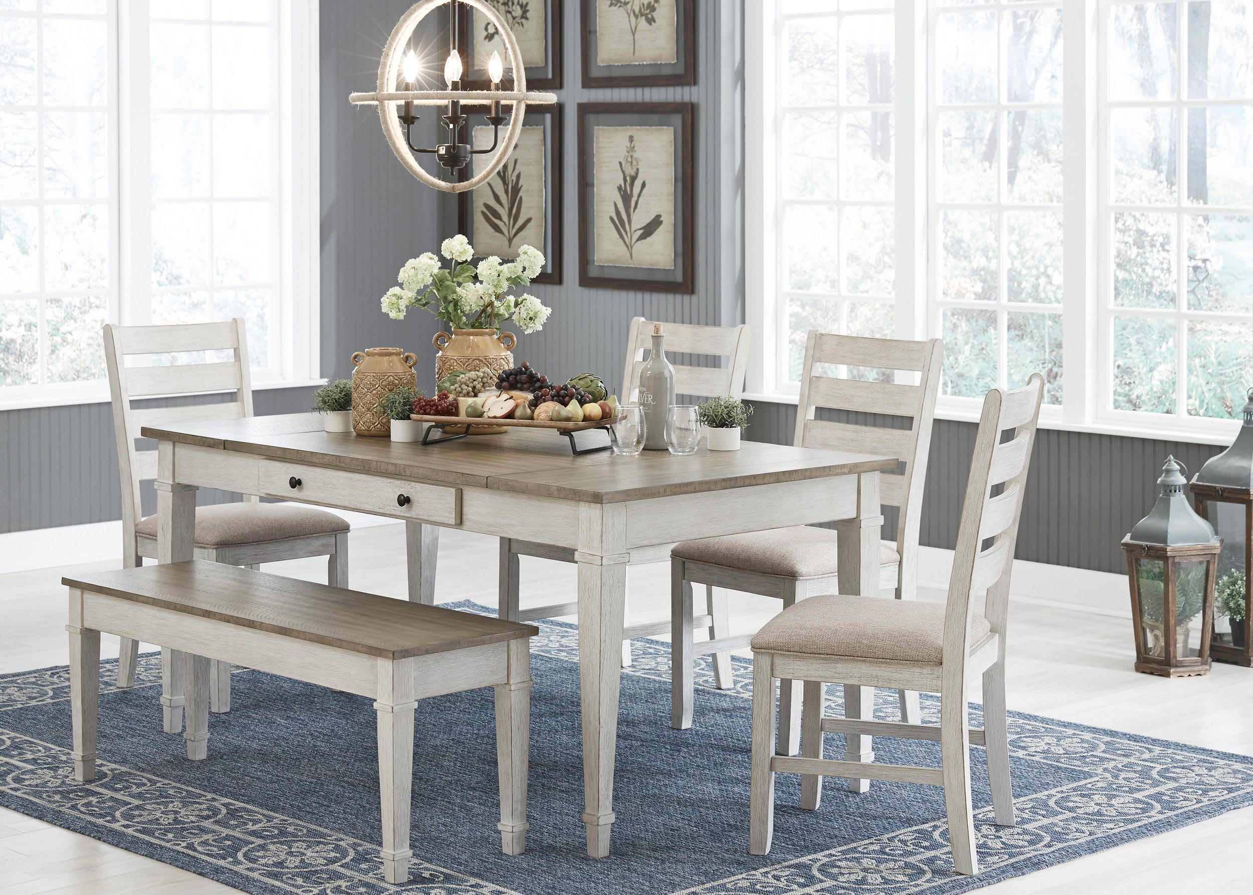 Skempton Modern Farmhouse Ladderback Dining Chair | Distressed White