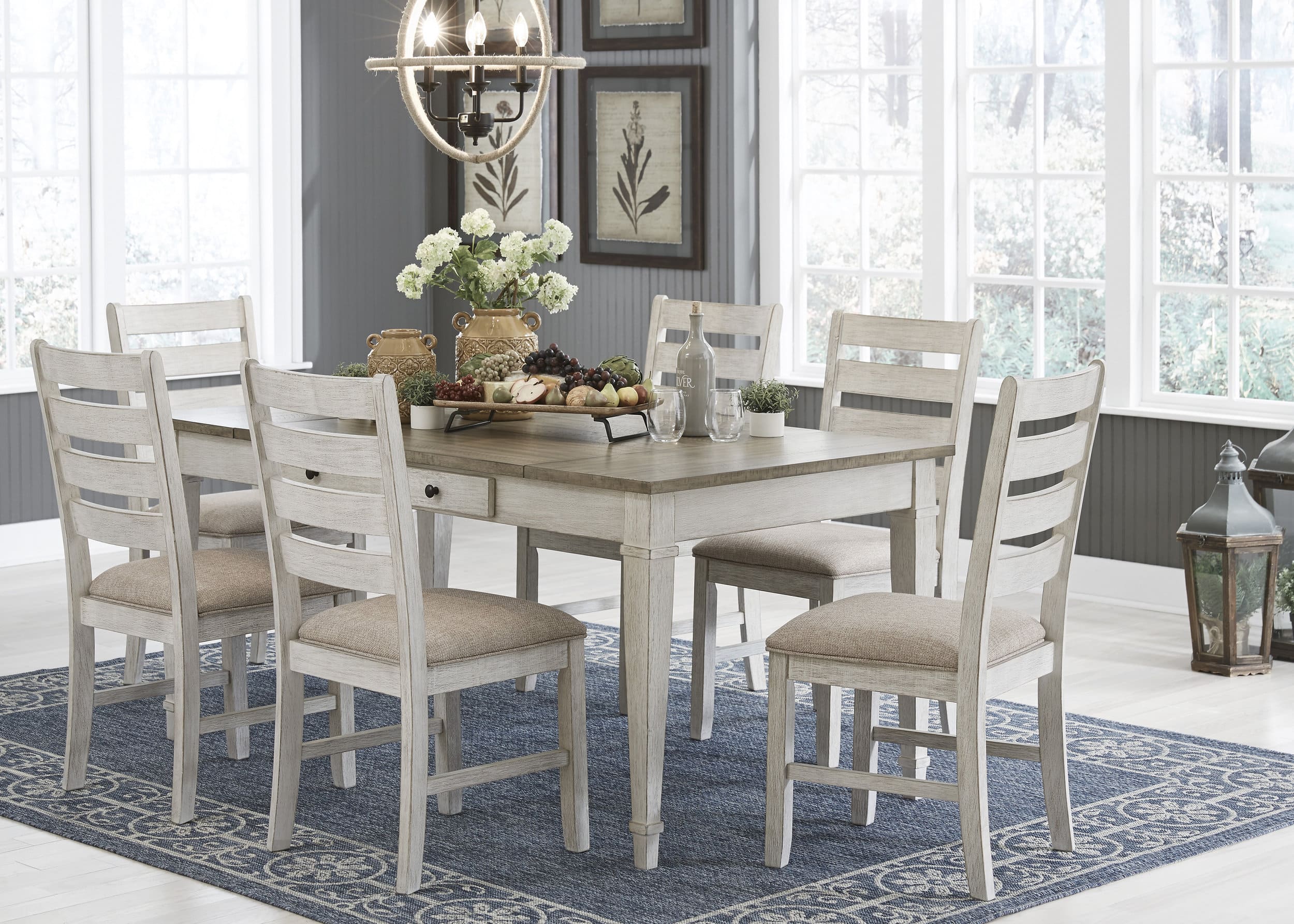 Skempton Modern Farmhouse Ladderback Dining Chair | Distressed White