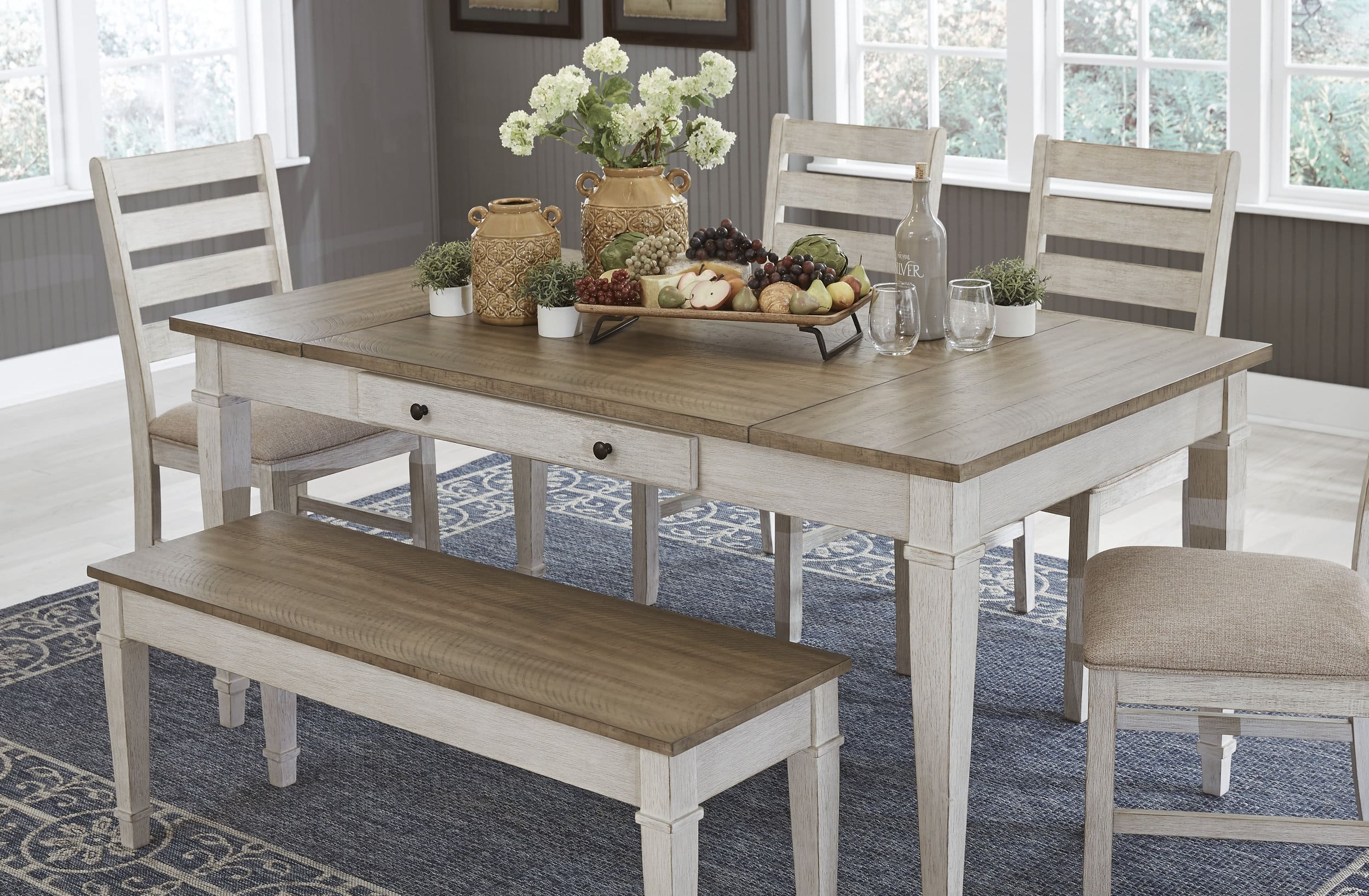 Skempton Rectangular Wood Dining Table with Storage | Ashley