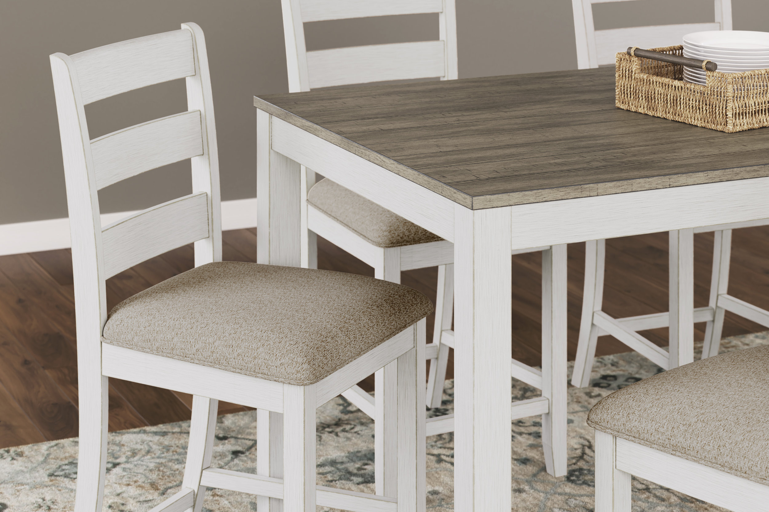 Skempton 7-Piece Counter Height Dining Set | White & Brown
