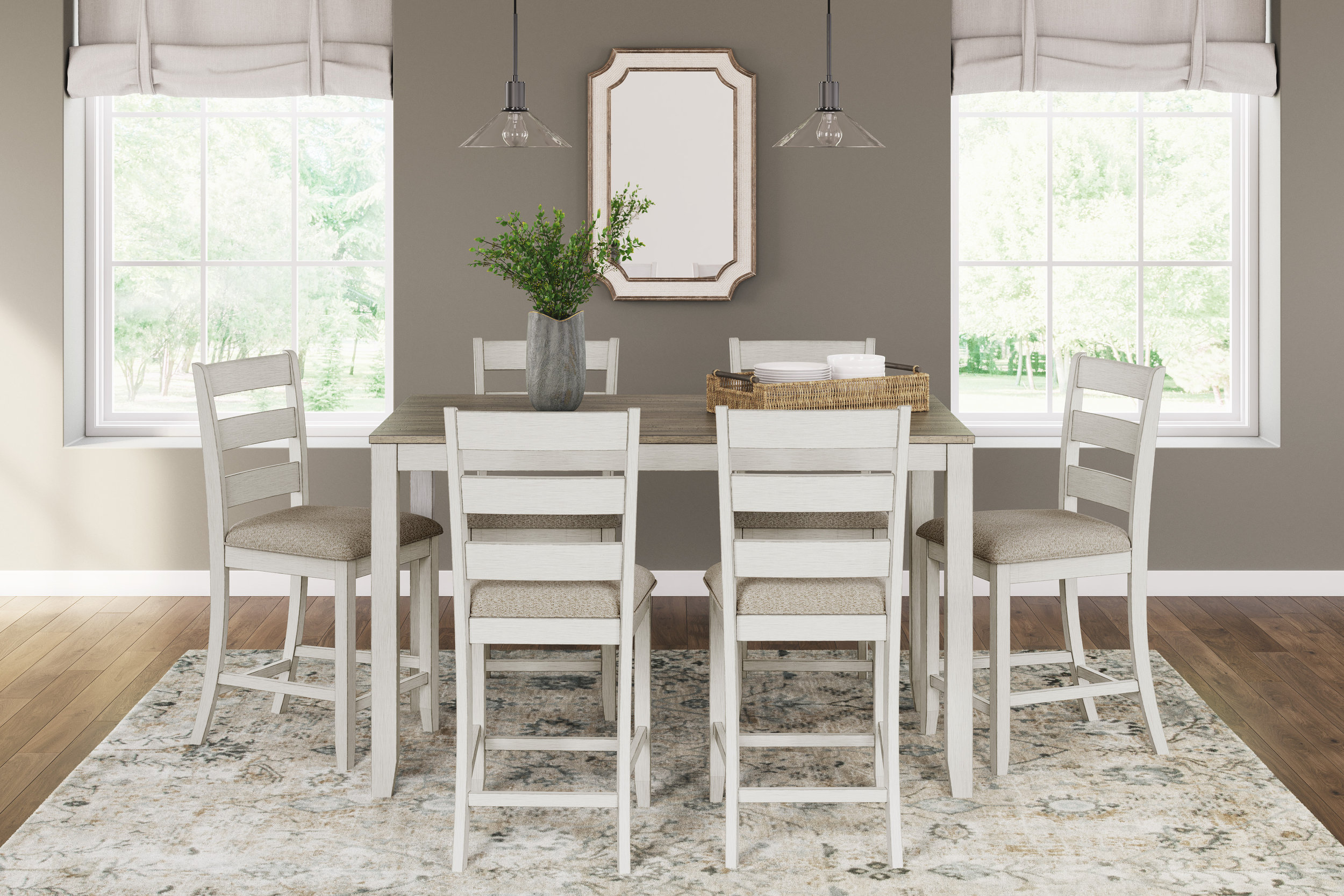 Skempton 7-Piece Counter Height Dining Set | White & Brown