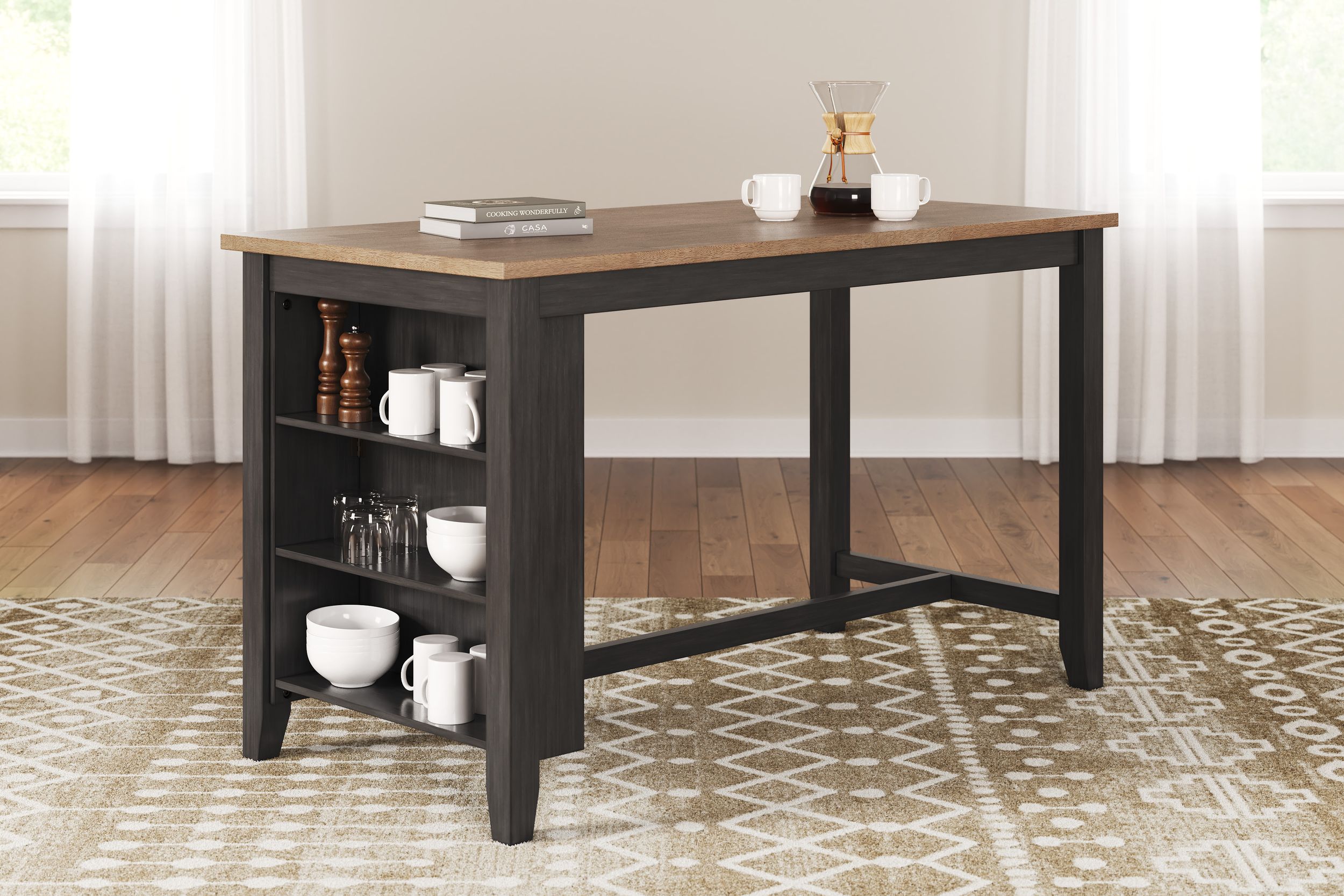 Gesthaven Rectangular Wood Counter Height Table with Storage