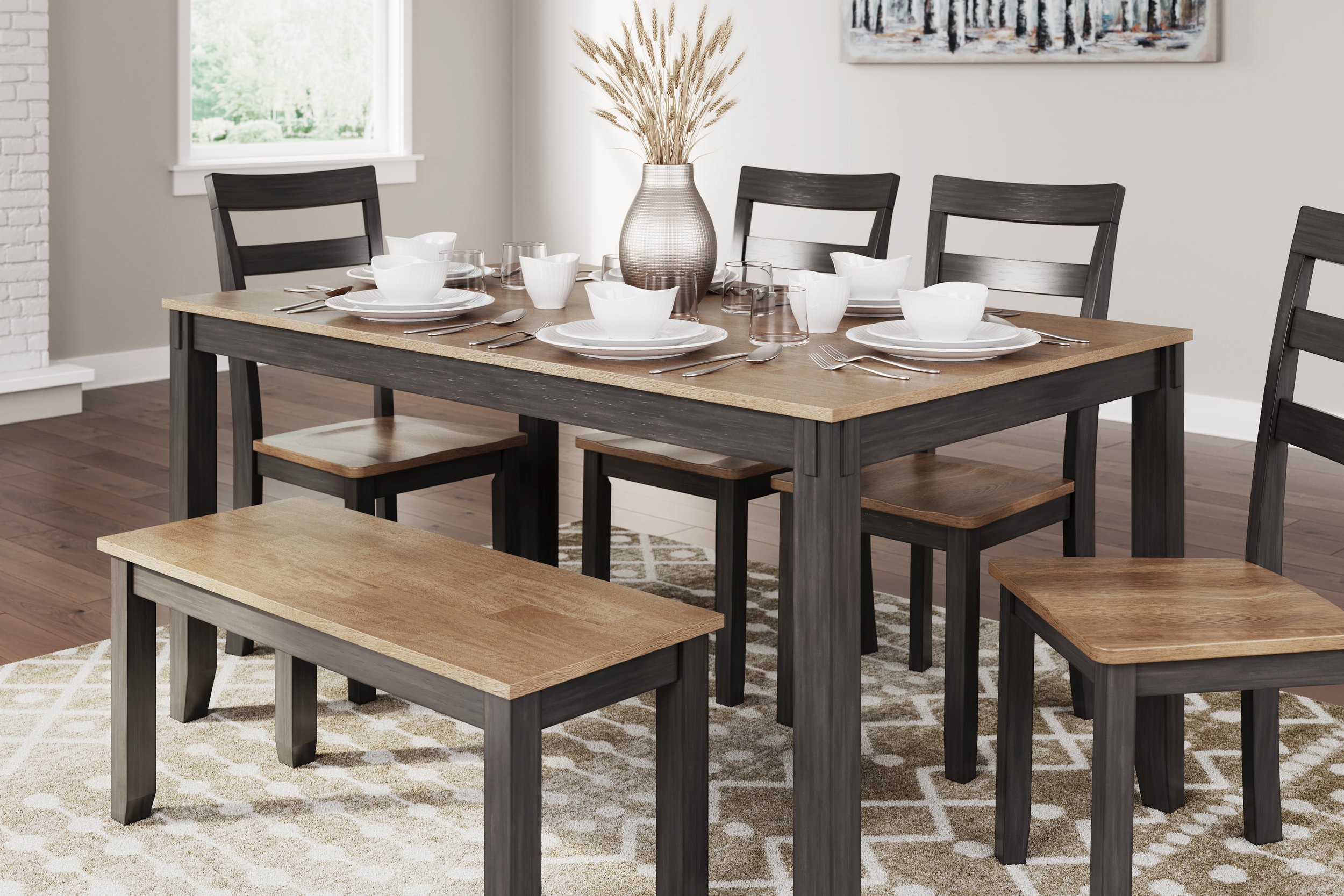 Gesthaven 6-Piece Dining Set - Natural Wood Table & Bench | Sohomod