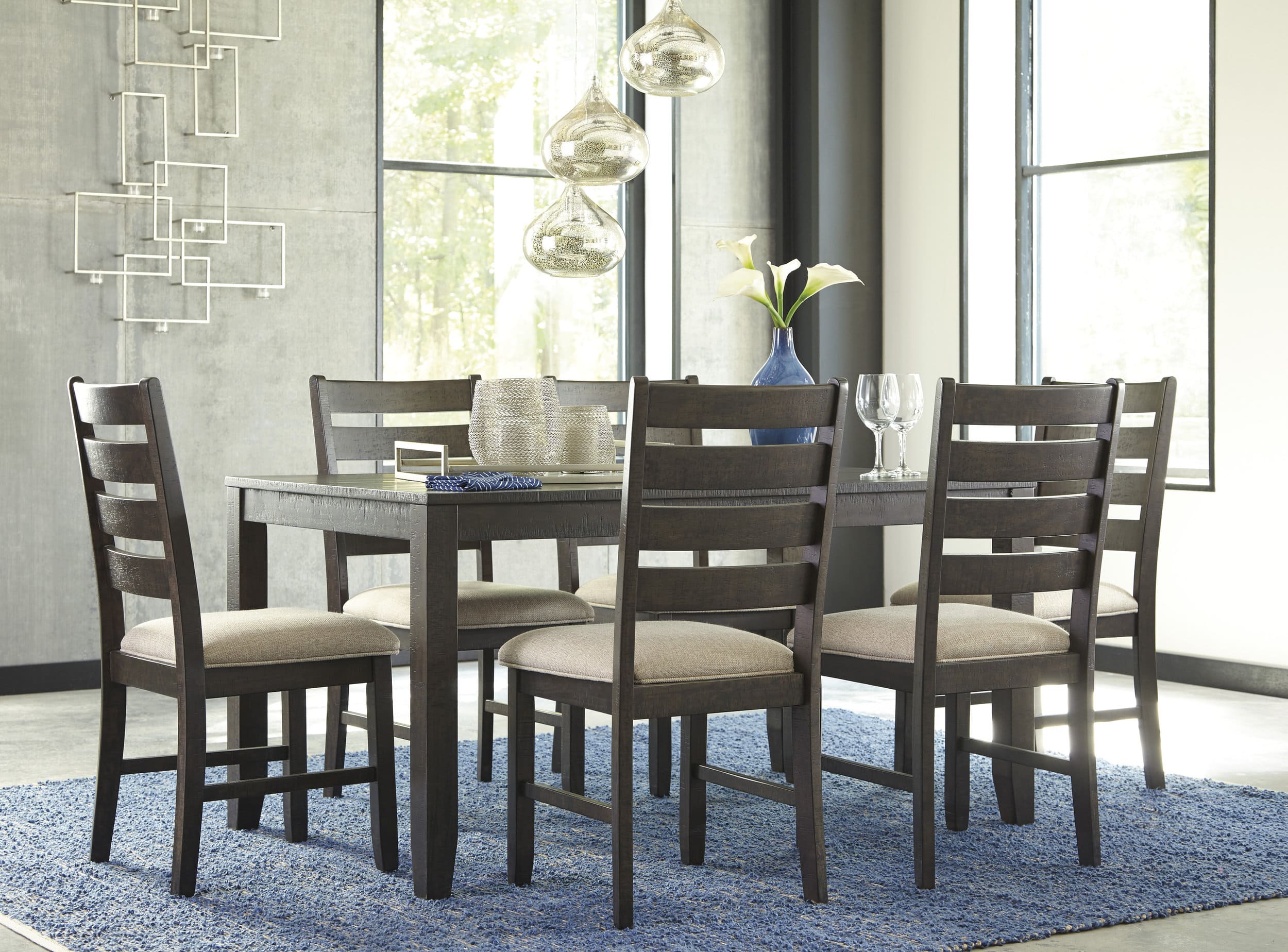 Rokane 7-Piece Dining Set - Dark Brown Wood Table & 6 Chairs | Sohomod