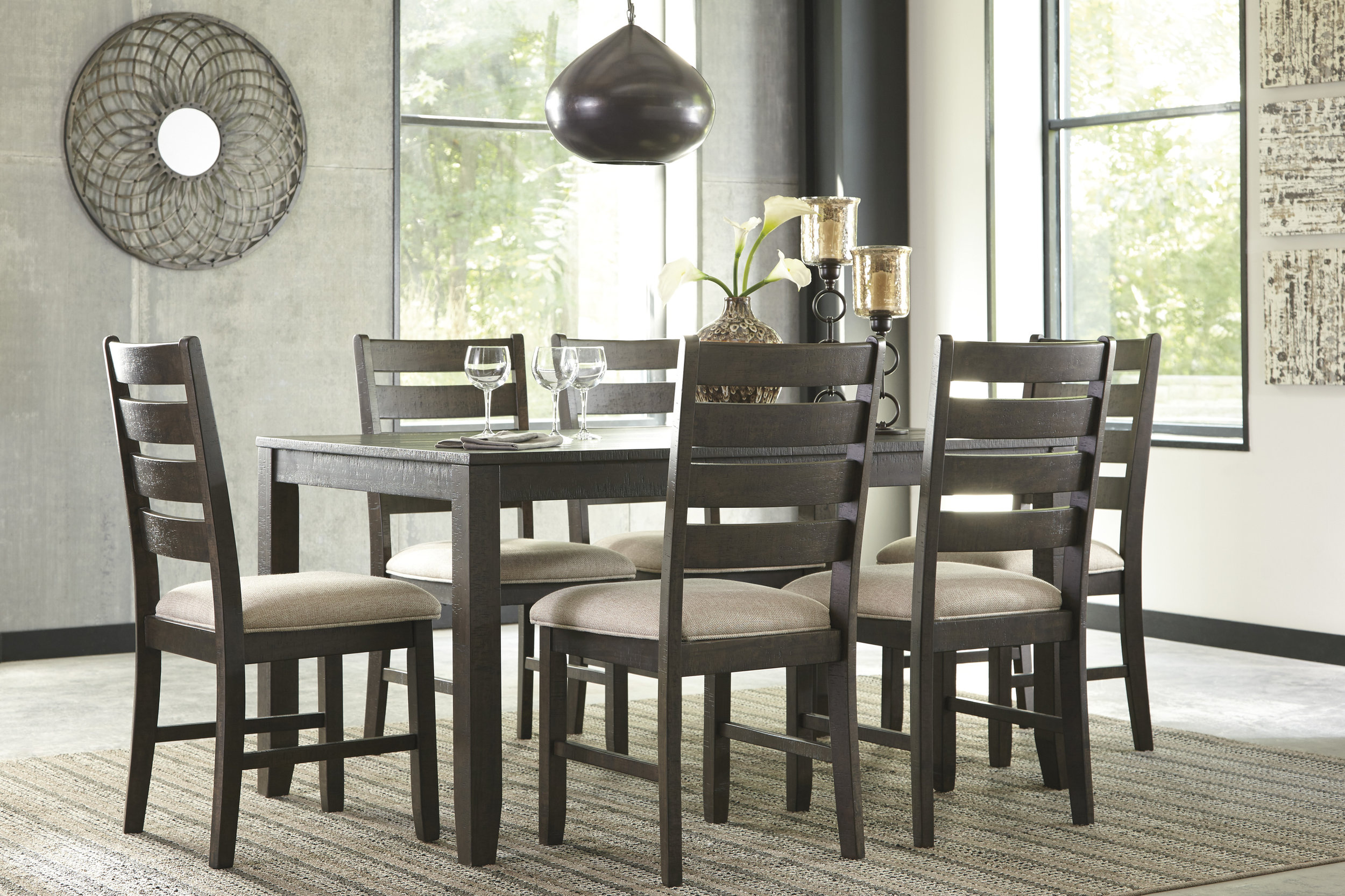 Rokane 7-Piece Dining Set - Dark Brown Wood Table & 6 Chairs | Sohomod