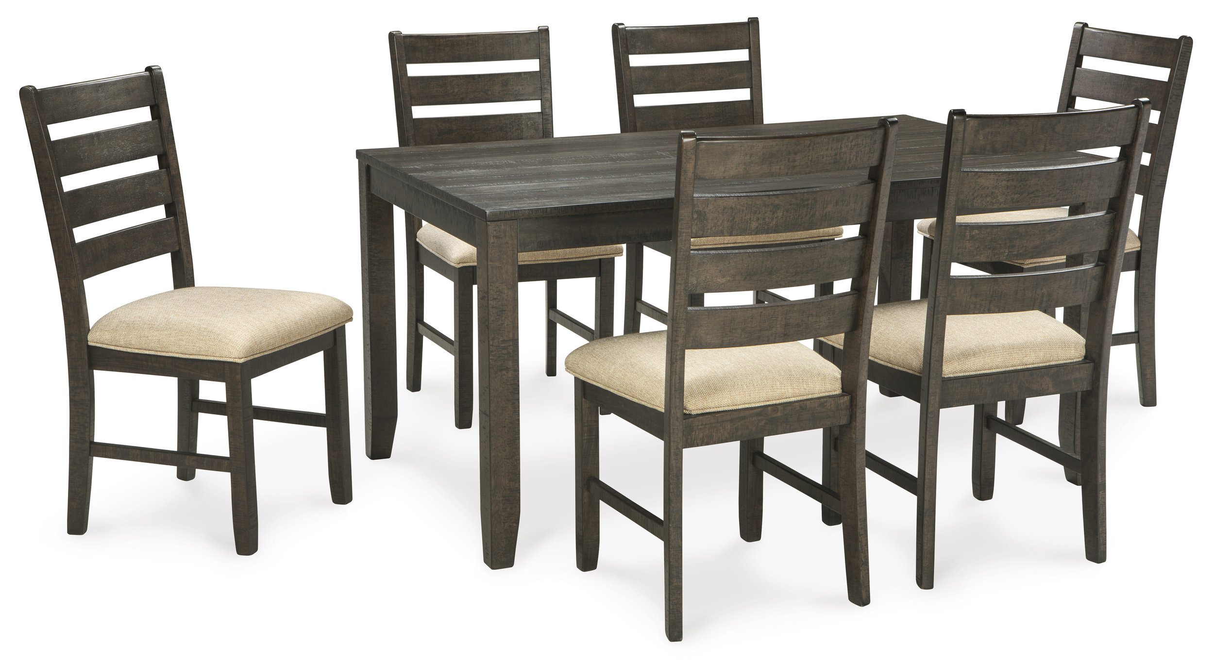 Rokane 7-Piece Dining Set - Dark Brown Wood Table & 6 Chairs | Sohomod