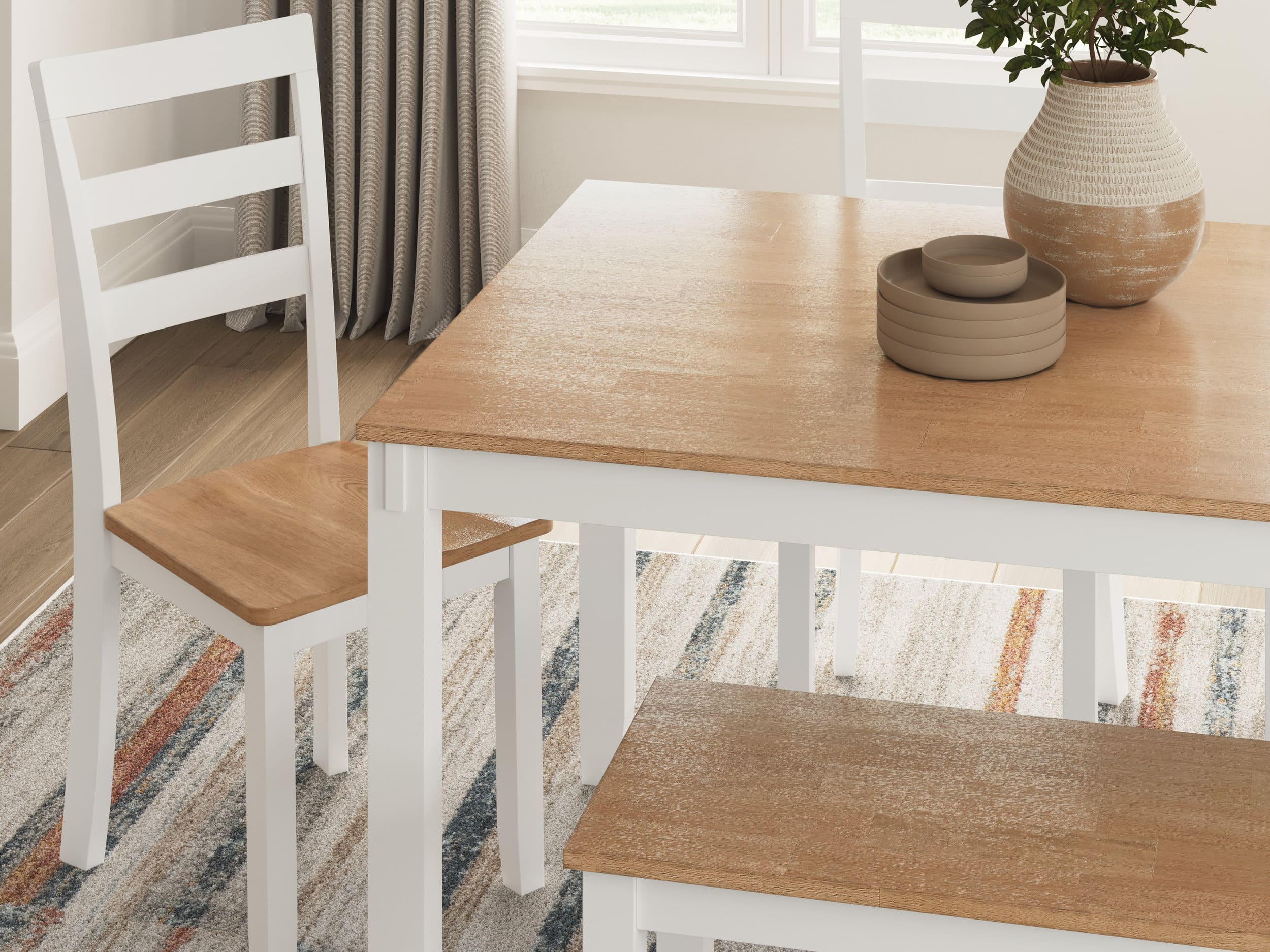 Gesthaven 6-Piece Dining Set - Natural & White Table & Bench | Sohomod