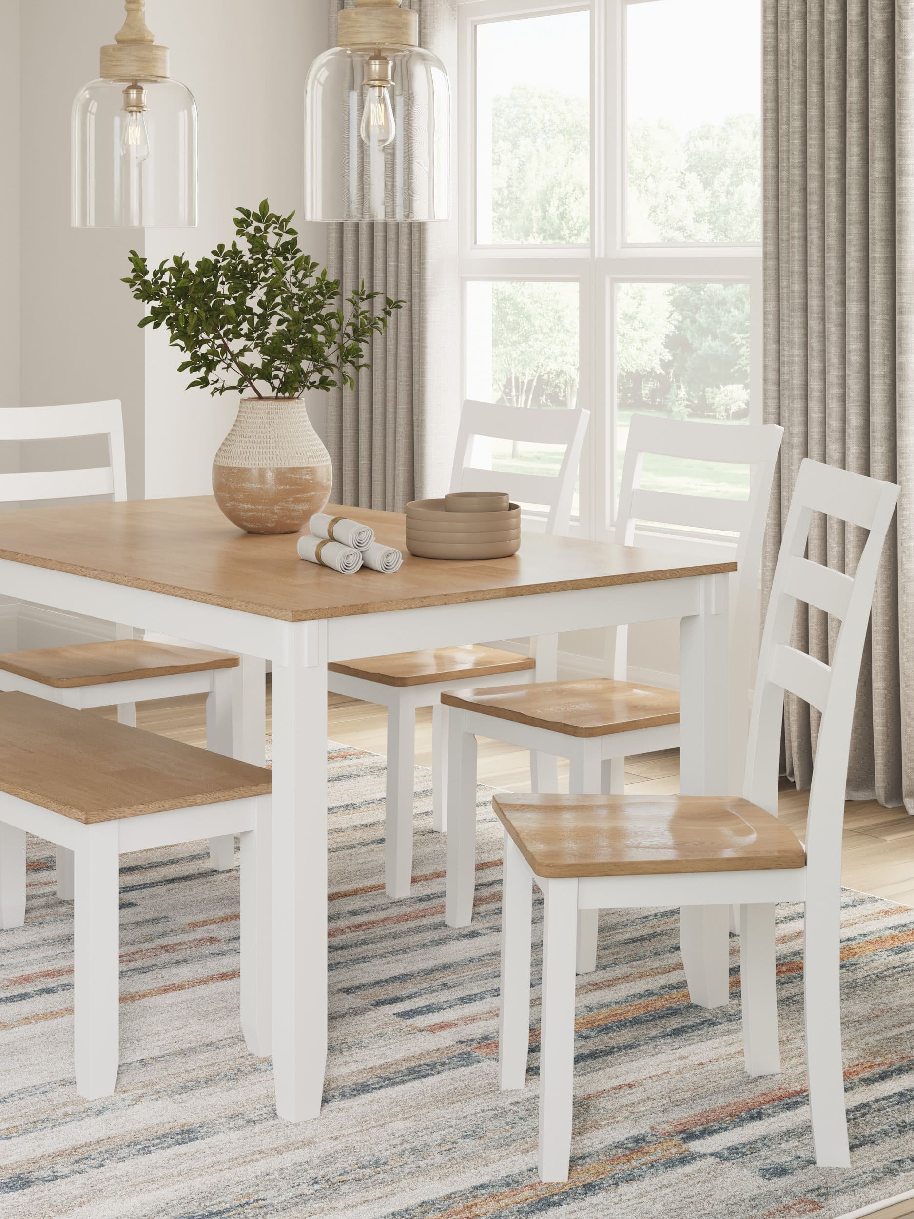 Gesthaven 6-Piece Dining Set - Natural & White Table & Bench | Sohomod