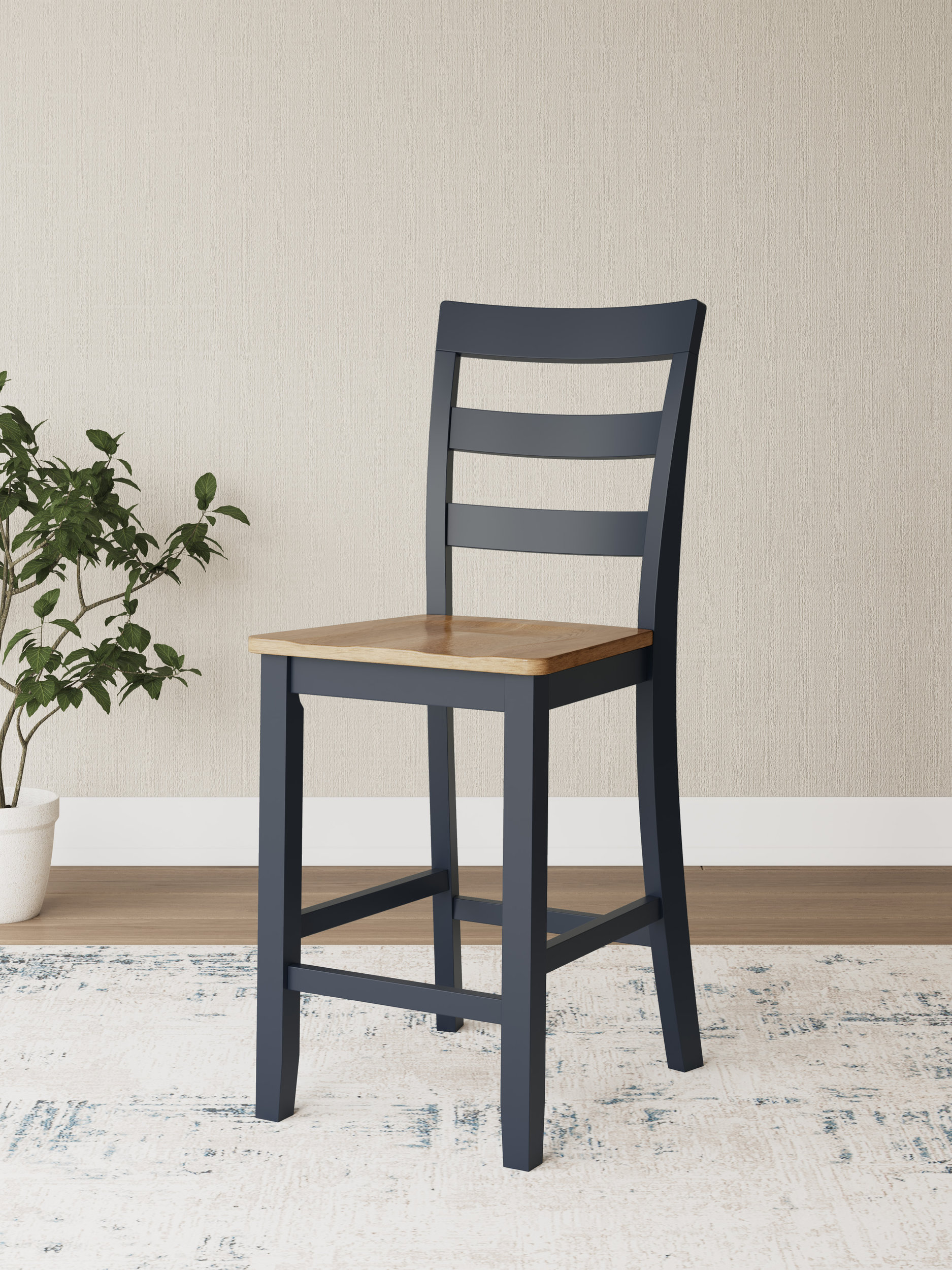 Gesthaven Wood Barstool - Blue & Natural Counter Stool | Sohomod