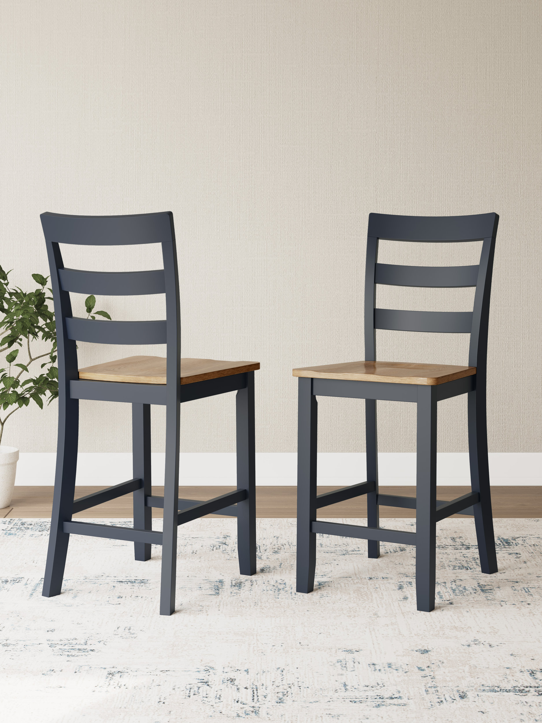Gesthaven Wood Barstool - Blue & Natural Counter Stool | Sohomod