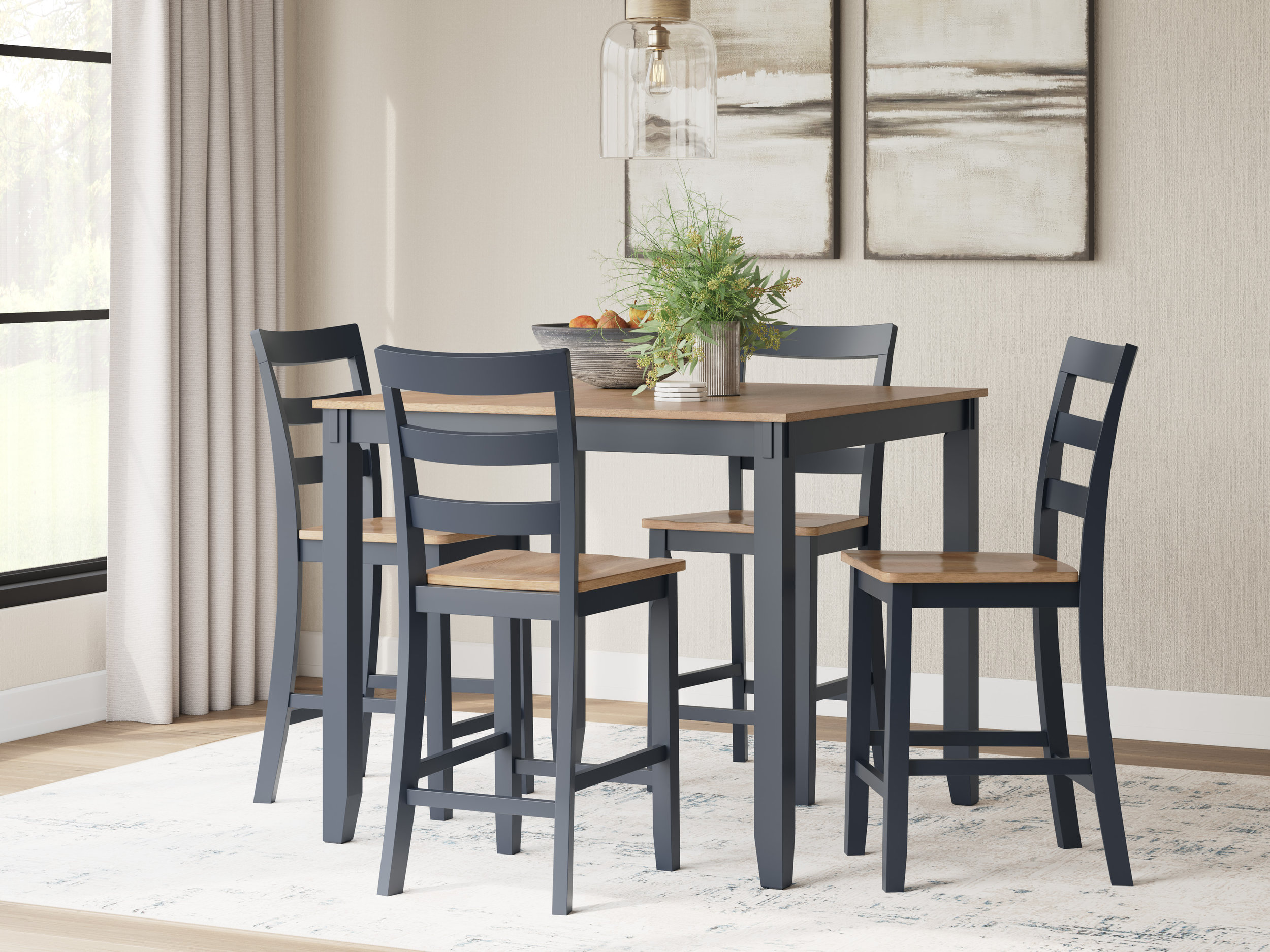 Gesthaven 5-Piece Counter Height Dining Set | Natural & Blue