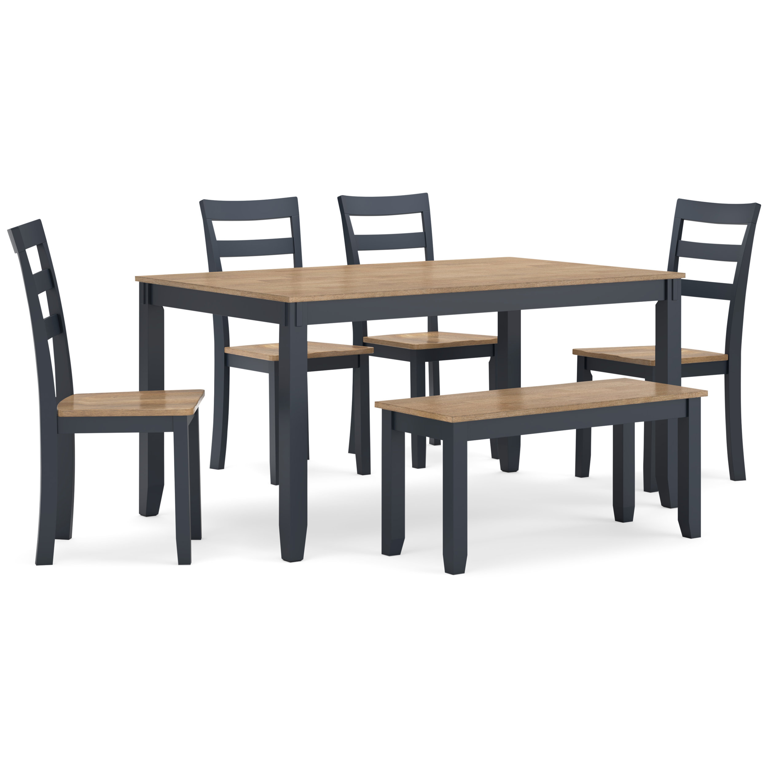 Gesthaven 6-Piece Dining Set - Natural & Blue Table & Bench | Sohomod