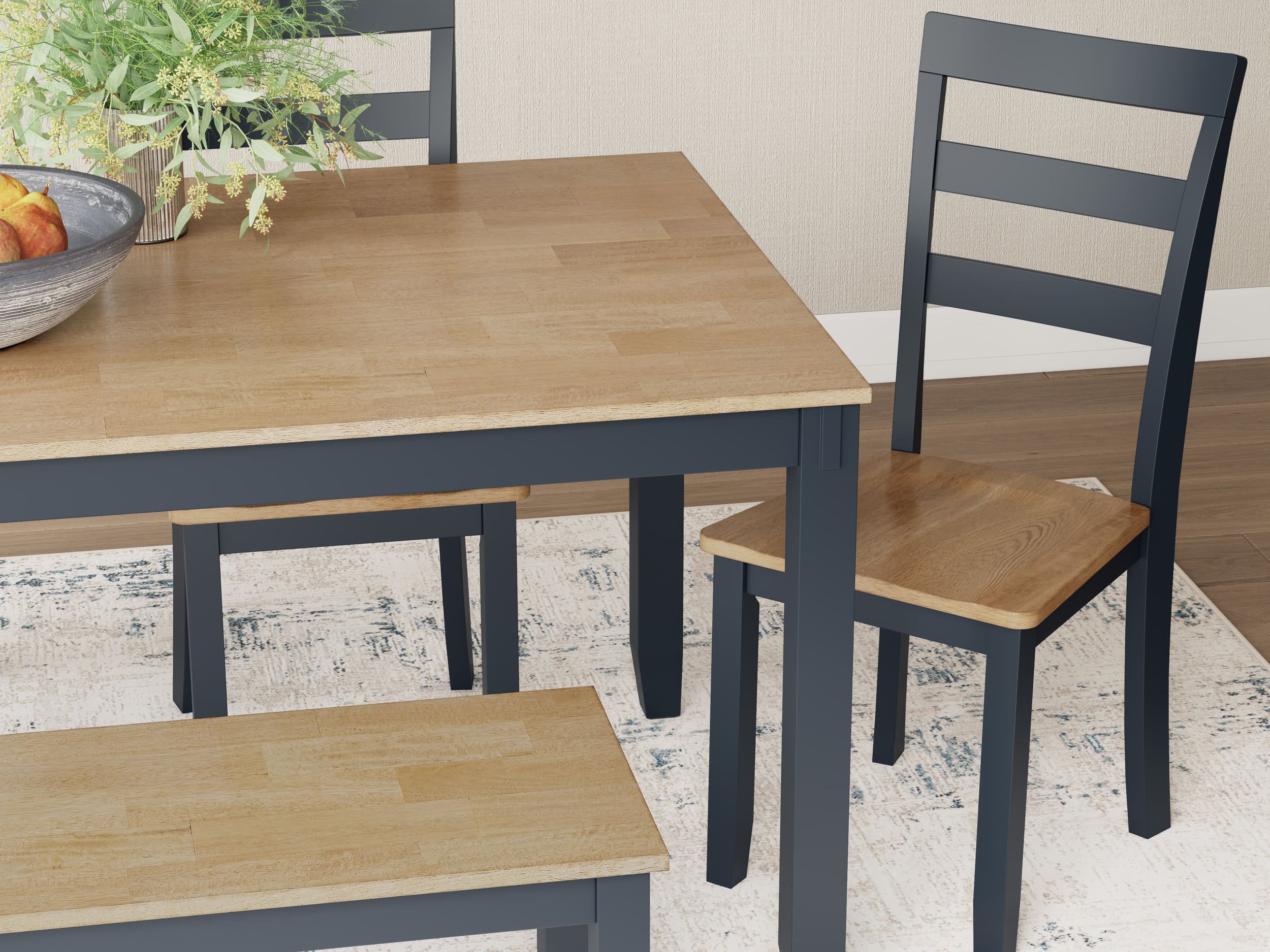 Gesthaven 6-Piece Dining Set - Natural & Blue Table & Bench | Sohomod