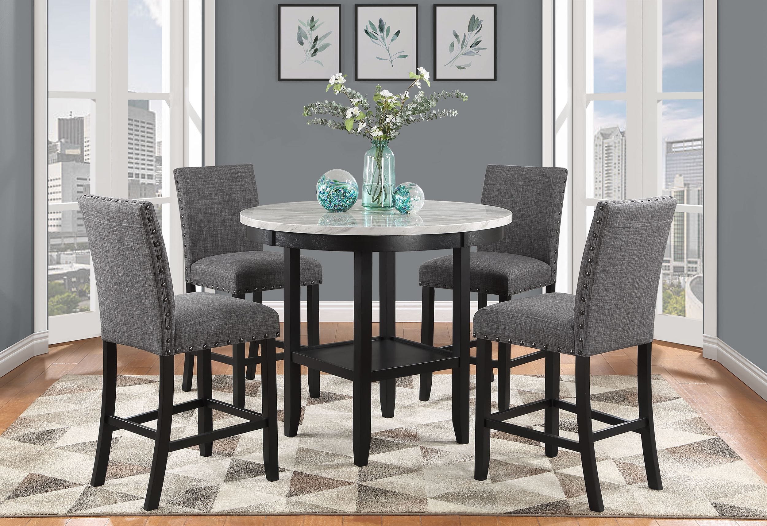 D40011 Marble/Wood Round Bar Table
