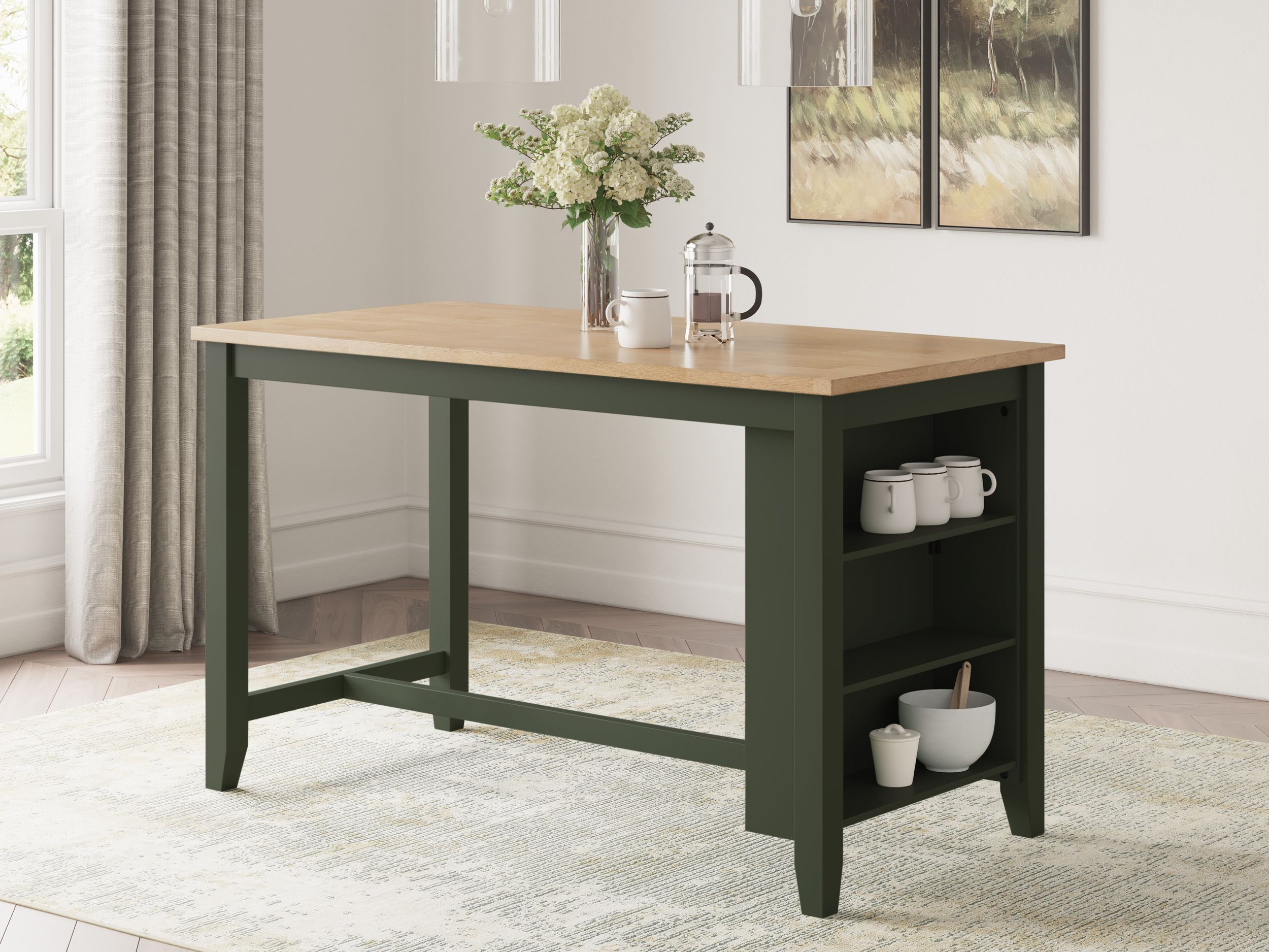 Gesthaven Rectangular Wood Counter Height Table with Storage