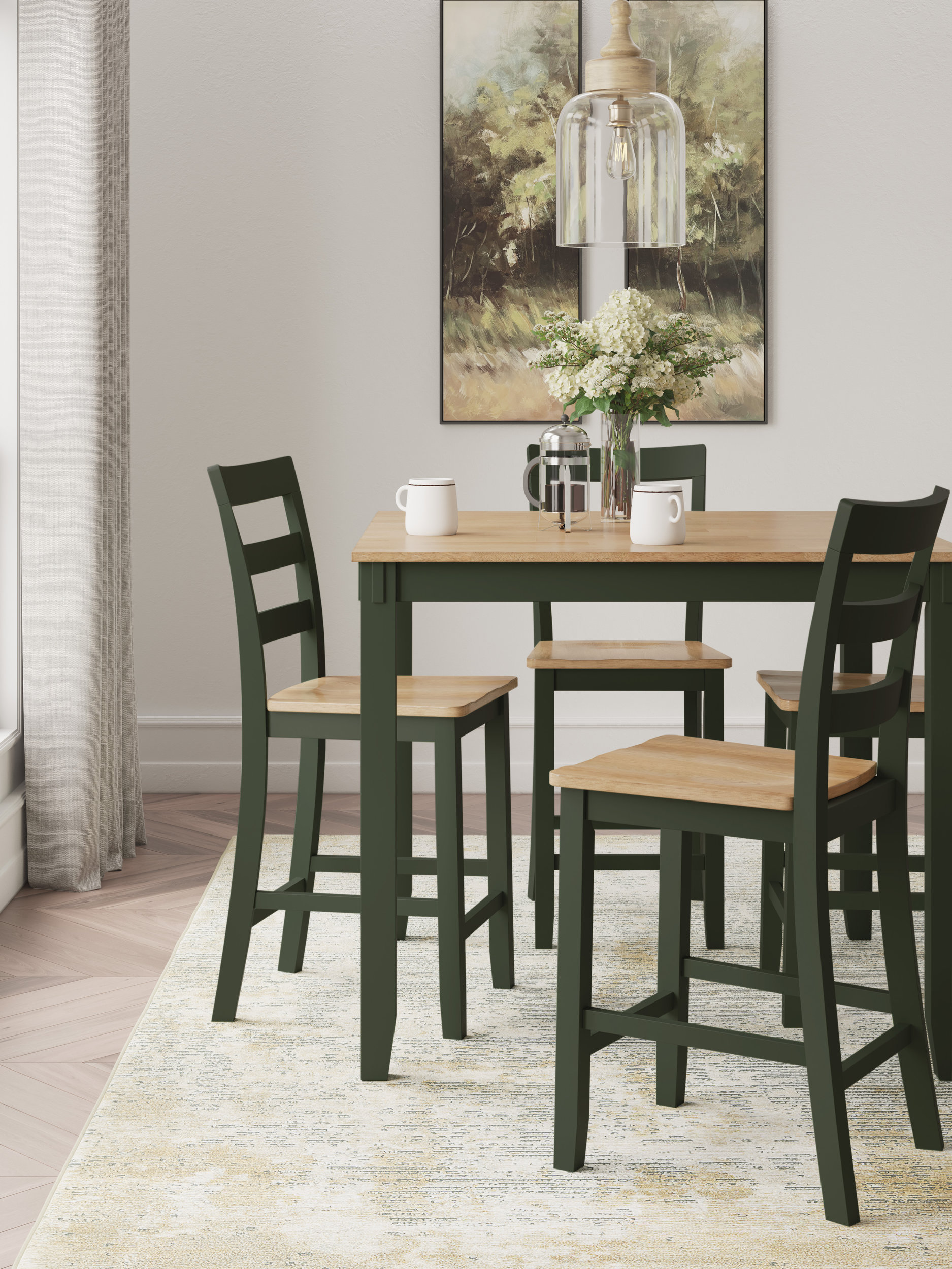 Gesthaven 5-Piece Counter Height Dining Set | Natural & Green