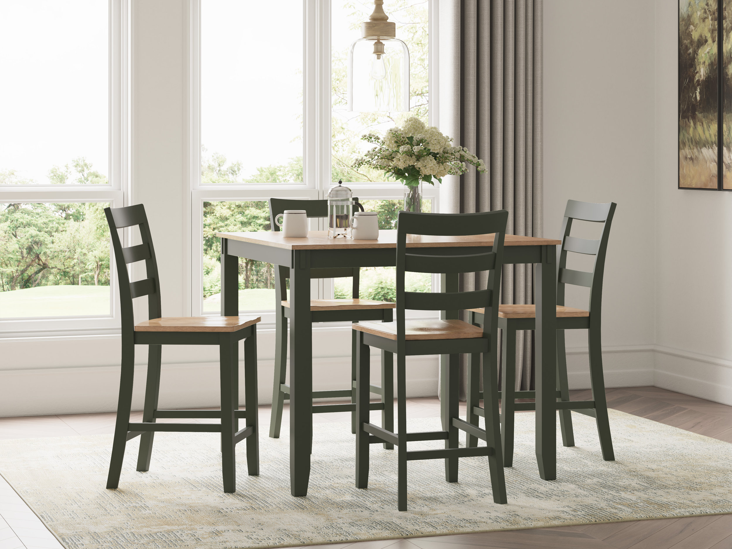 Gesthaven 5-Piece Counter Height Dining Set | Natural & Green