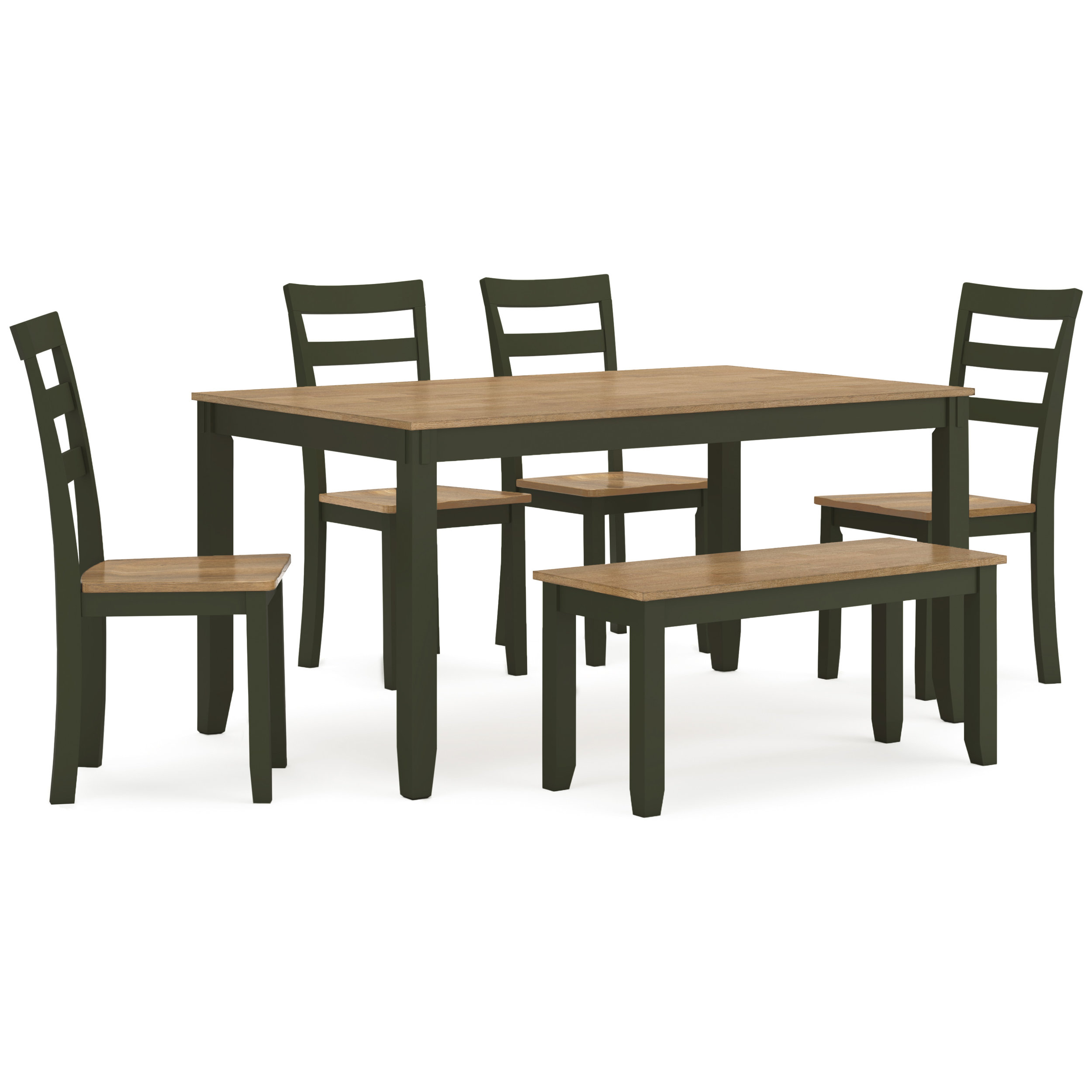 Gesthaven 6-Piece Dining Set - Natural & Green Table & Bench | Sohomod