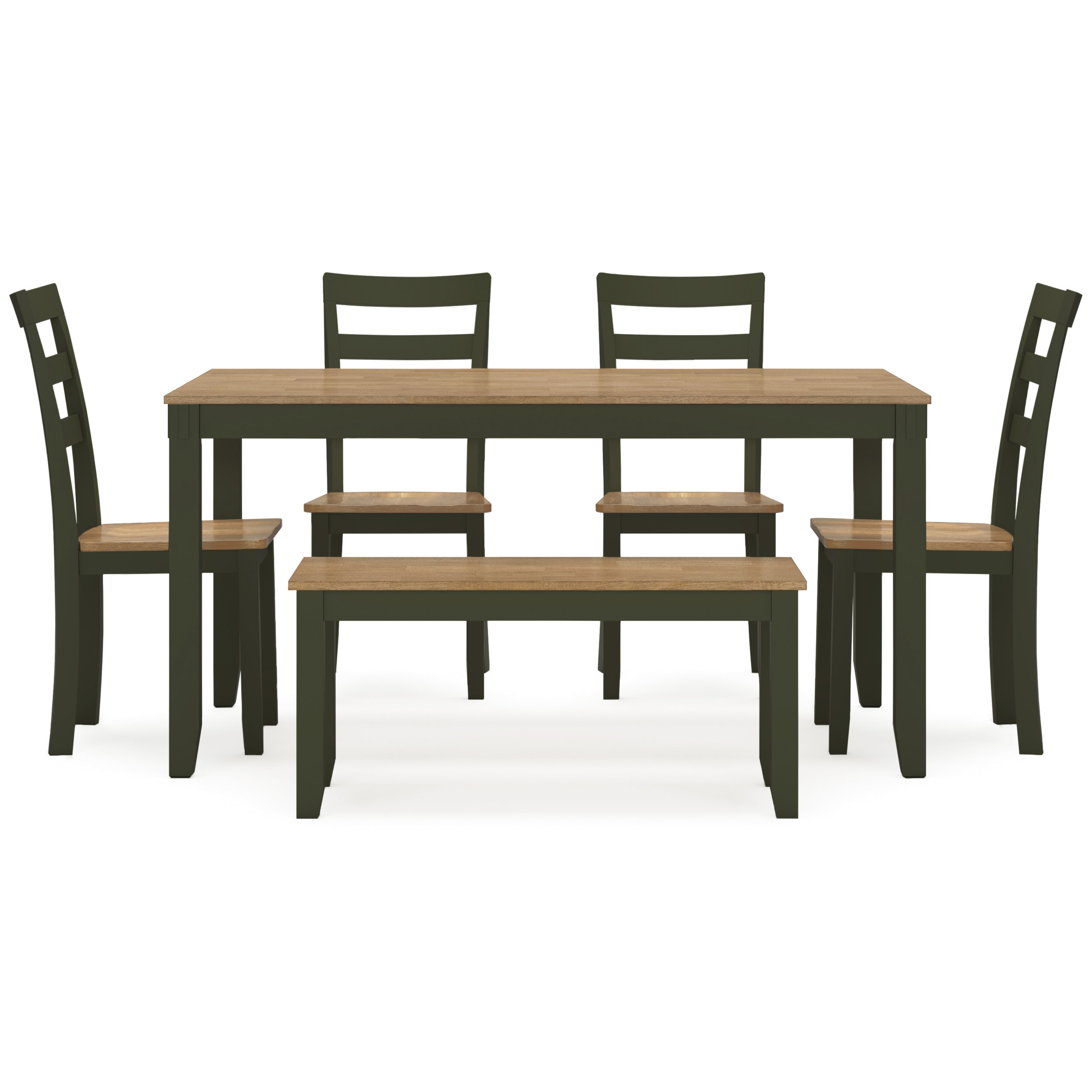 Gesthaven 6-Piece Dining Set - Natural & Green Table & Bench | Sohomod