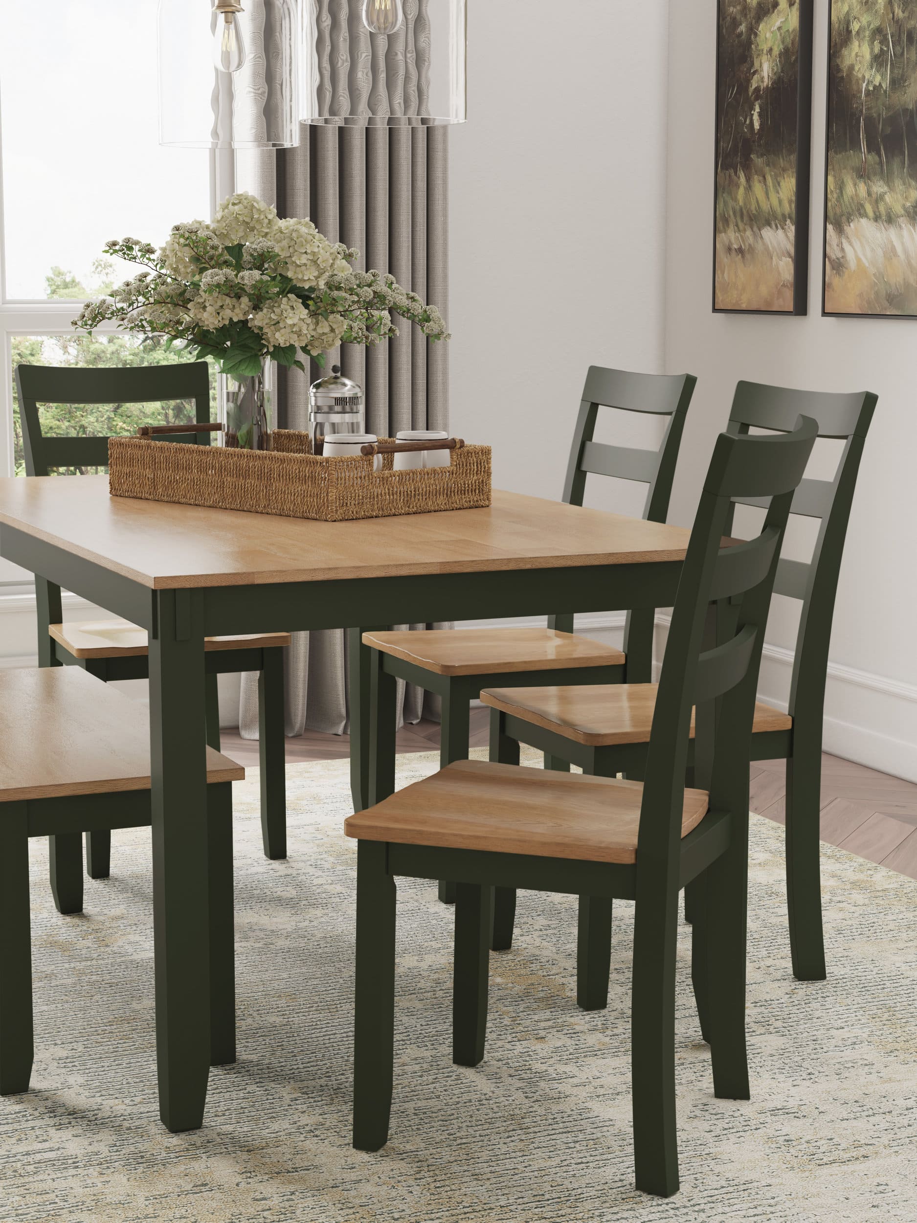 Gesthaven 6-Piece Dining Set - Natural & Green Table & Bench | Sohomod