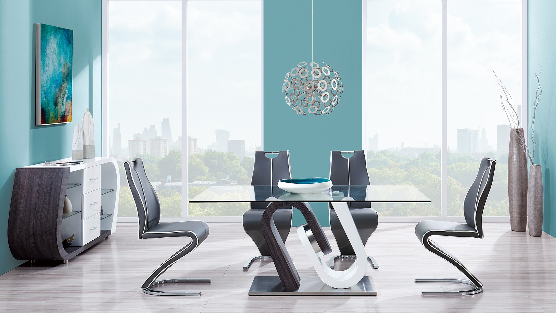 D4127N Glass Top Rectangular Dining Table