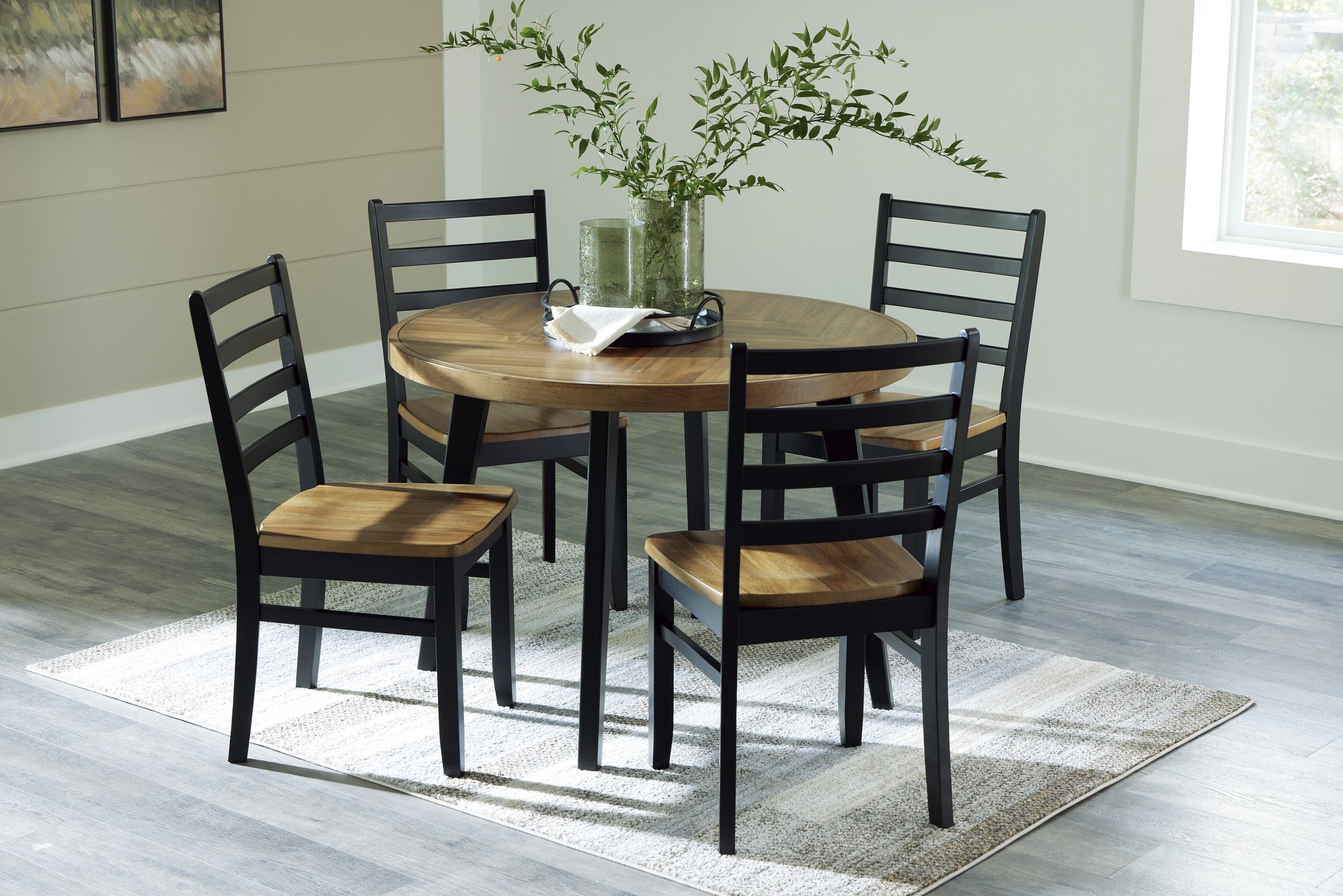 Blondon 5-Piece Round Wood Veneer Dining Table Set