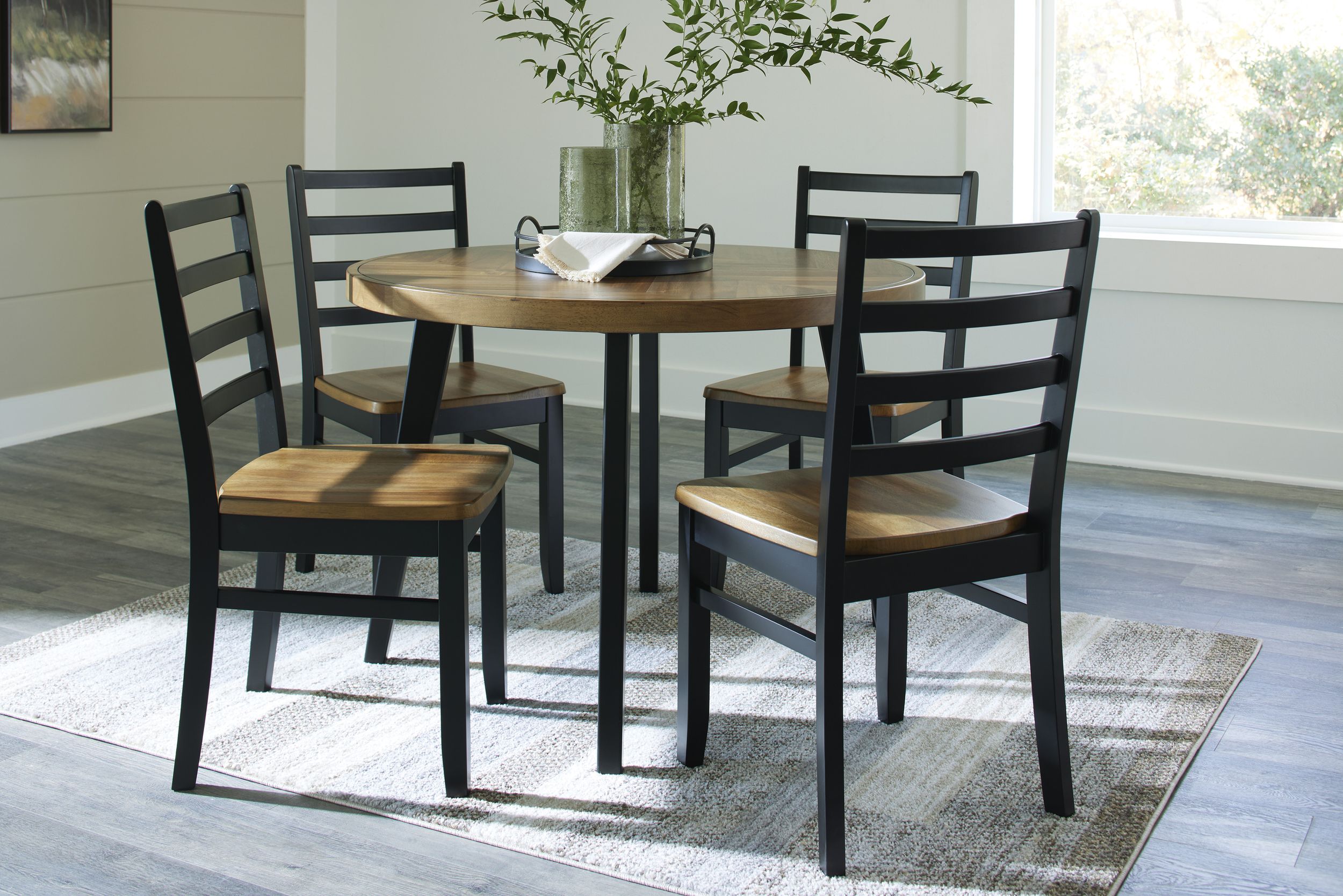 Blondon 5-Piece Round Wood Veneer Dining Table Set